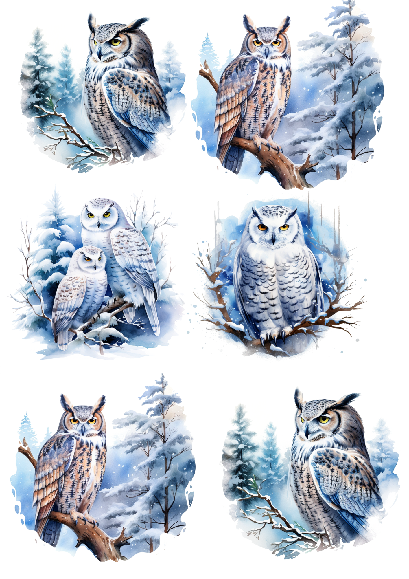Rice Paper For Decoupage Owls in Winter Collage Cat. No. 4010