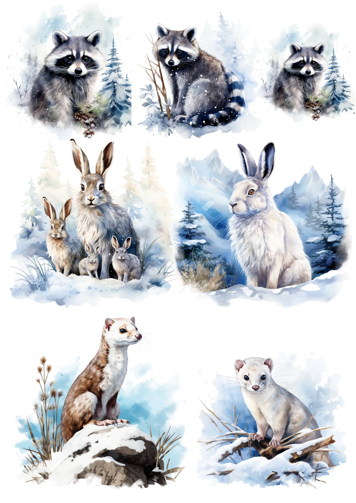 Rice Paper For Decoupage Various Animals in Winter Collage Cat No. 4013