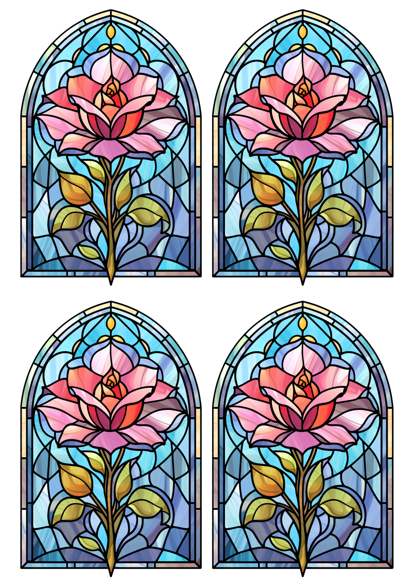 Rice Paper For Decoupage Floral Stained Glass Collage Cat No. 4086