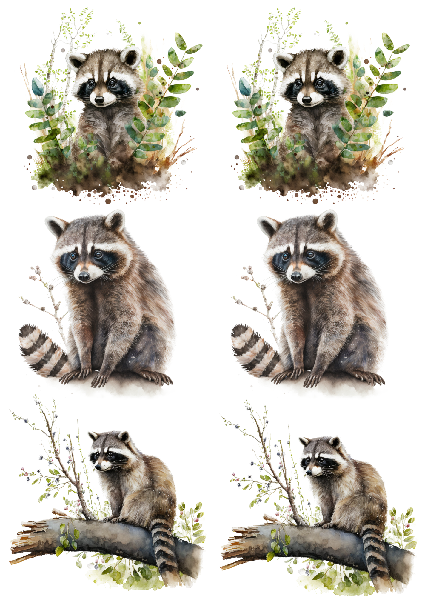 Rice Paper For Decoupage Raccoon Watercolor Collage Cat No. 4189