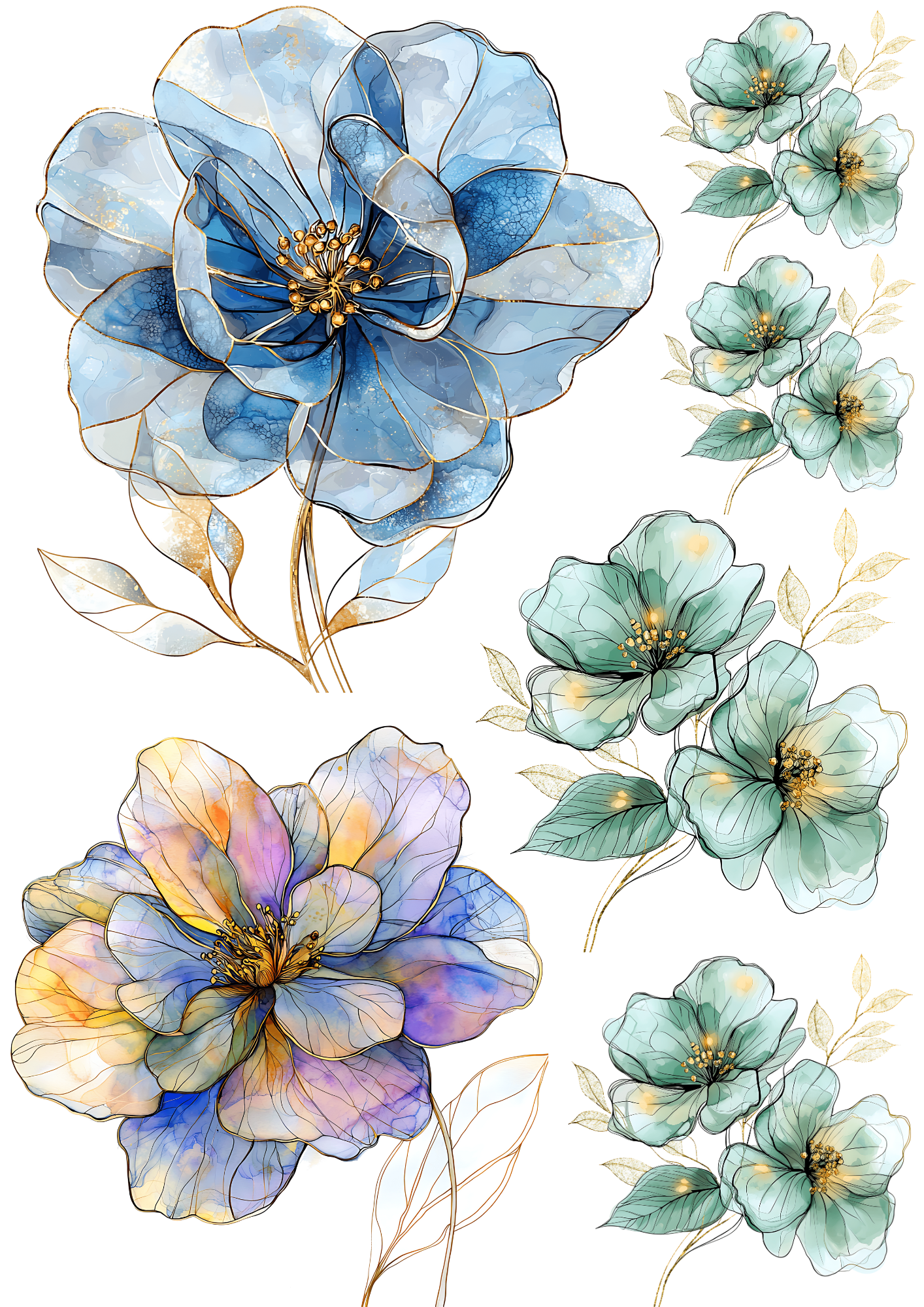 Rice Paper For Decoupage Ethereal Blue Roses Collage Cat No. 4198