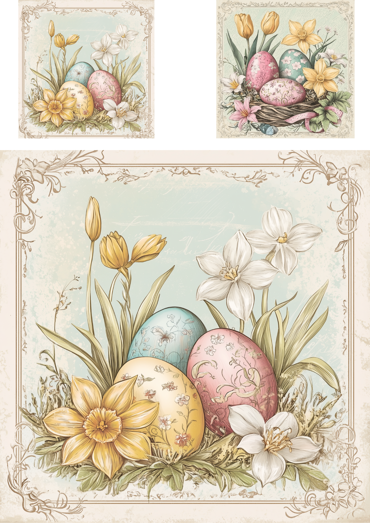 Reispapier für Decoupage Ostereier und Frühlingsblumen Shabby Chic 2 Collage Kat. Nr. 4214