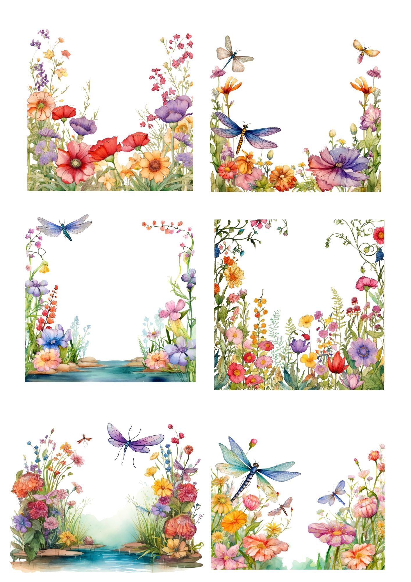 Rice Paper For Decoupage Spring Colorful Flowers And Dragonfly Collage Cat. No.4236