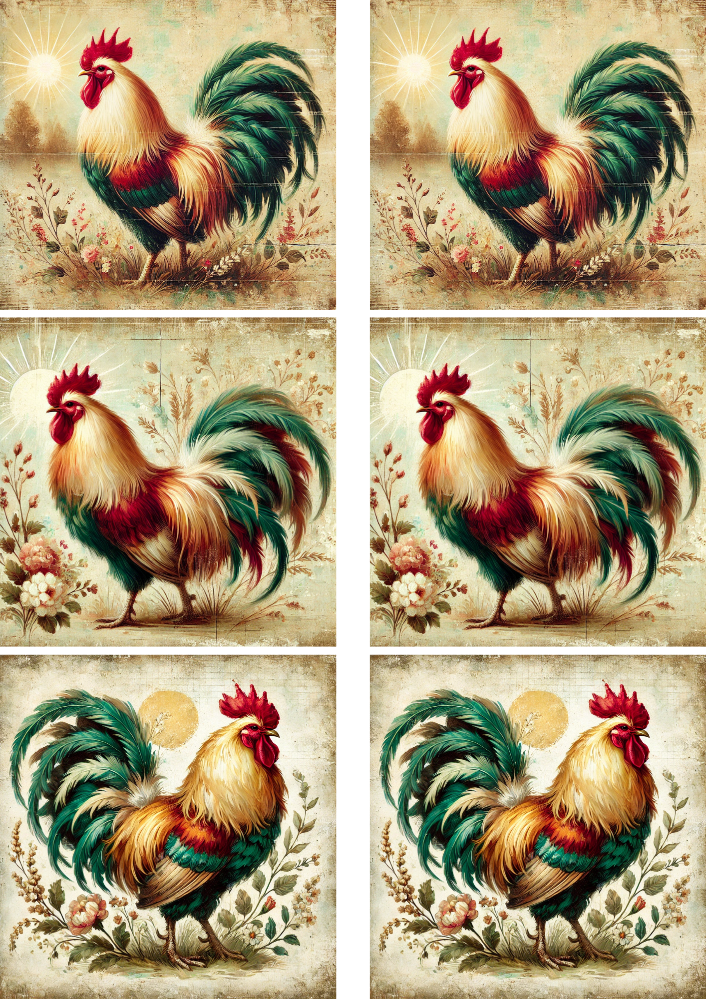 Reispapier für Decoupage Hahn 3 Shabby Chic Collage Kat. Nr. 4291