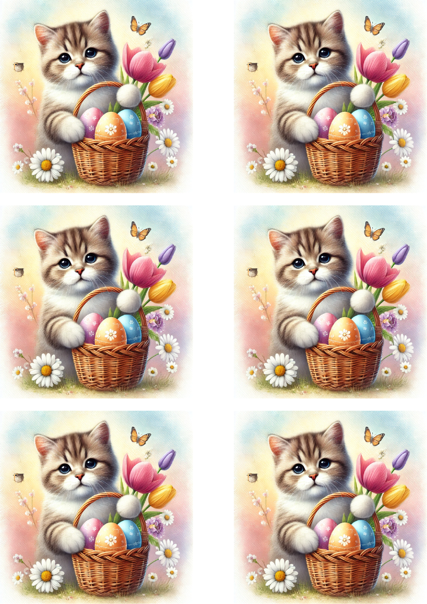 Rice Paper For Decoupage Kitten With Basket With Easter Eggs Collage Cat. No. 4301