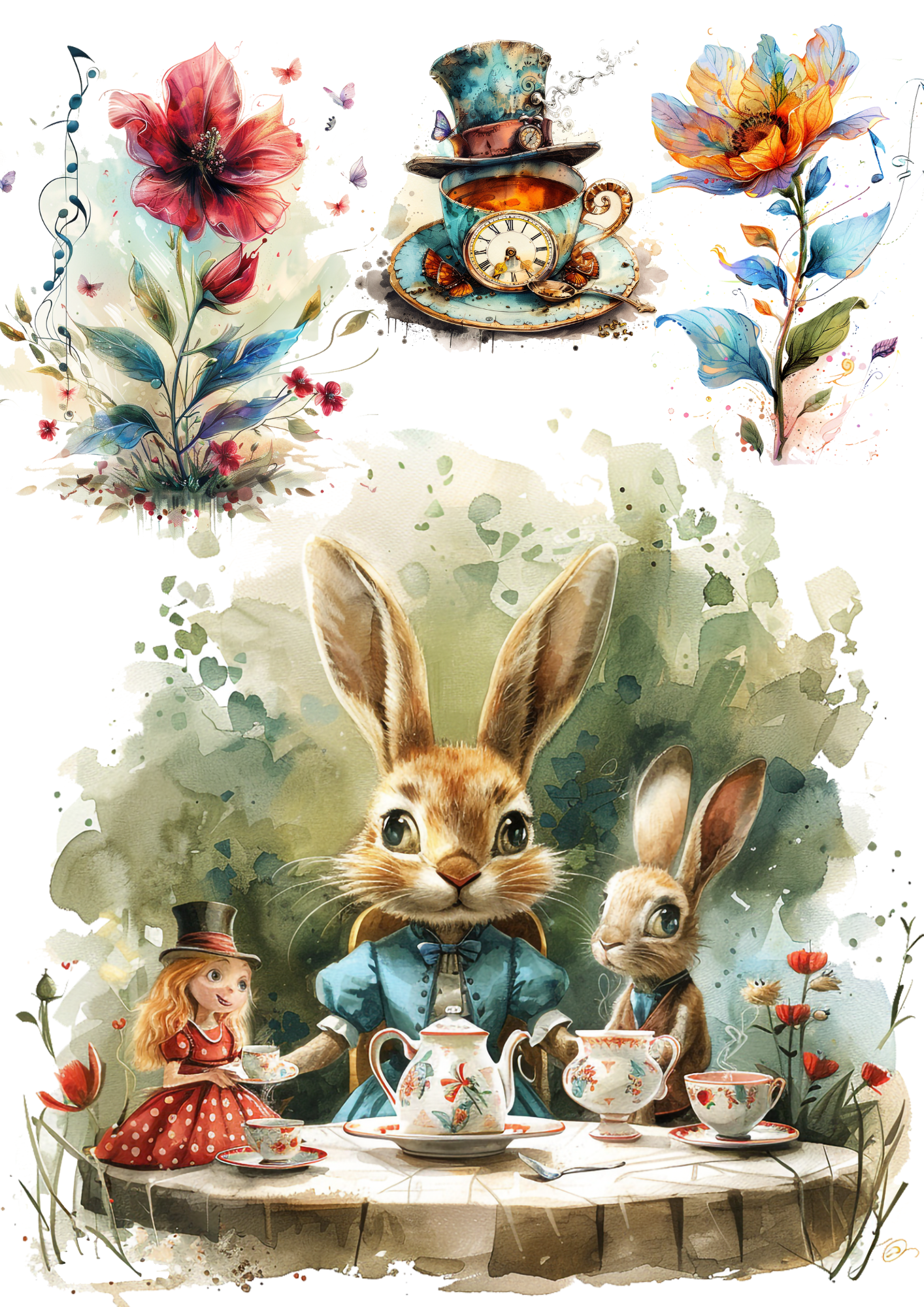Rice Paper For Decoupage Alice In Wonderland 5 Collage Cat. No. 4324