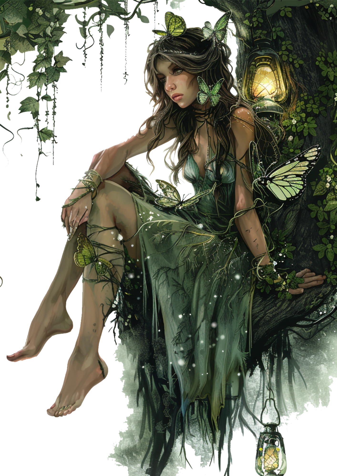 Rice Paper For Decoupage Forest Fairy Sitting on Tree 2 Full Cat. No. 4334