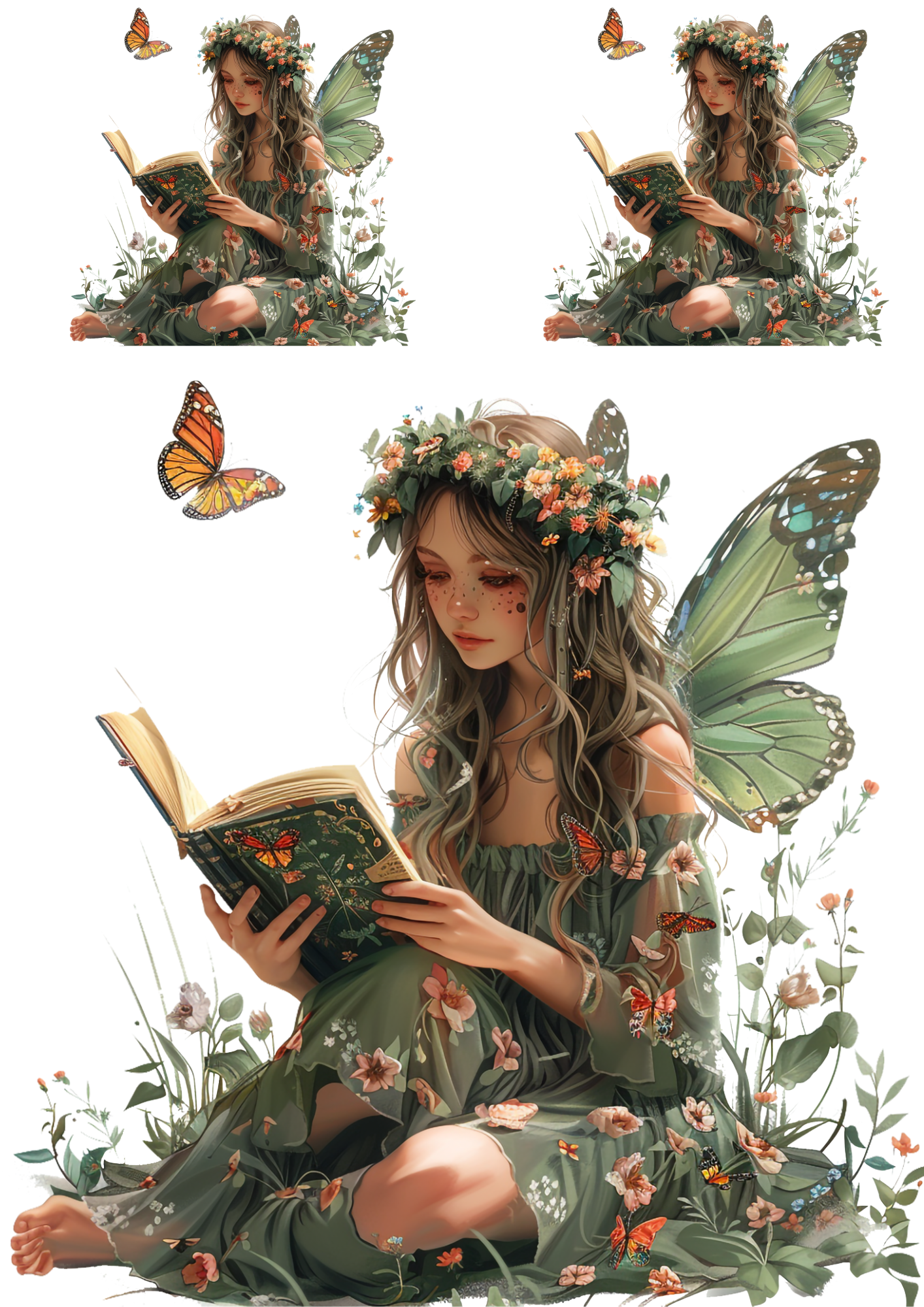 Rice Paper For Decoupage Forest Fairy Sitting on Tree 3 Collage Cat. No. 4336