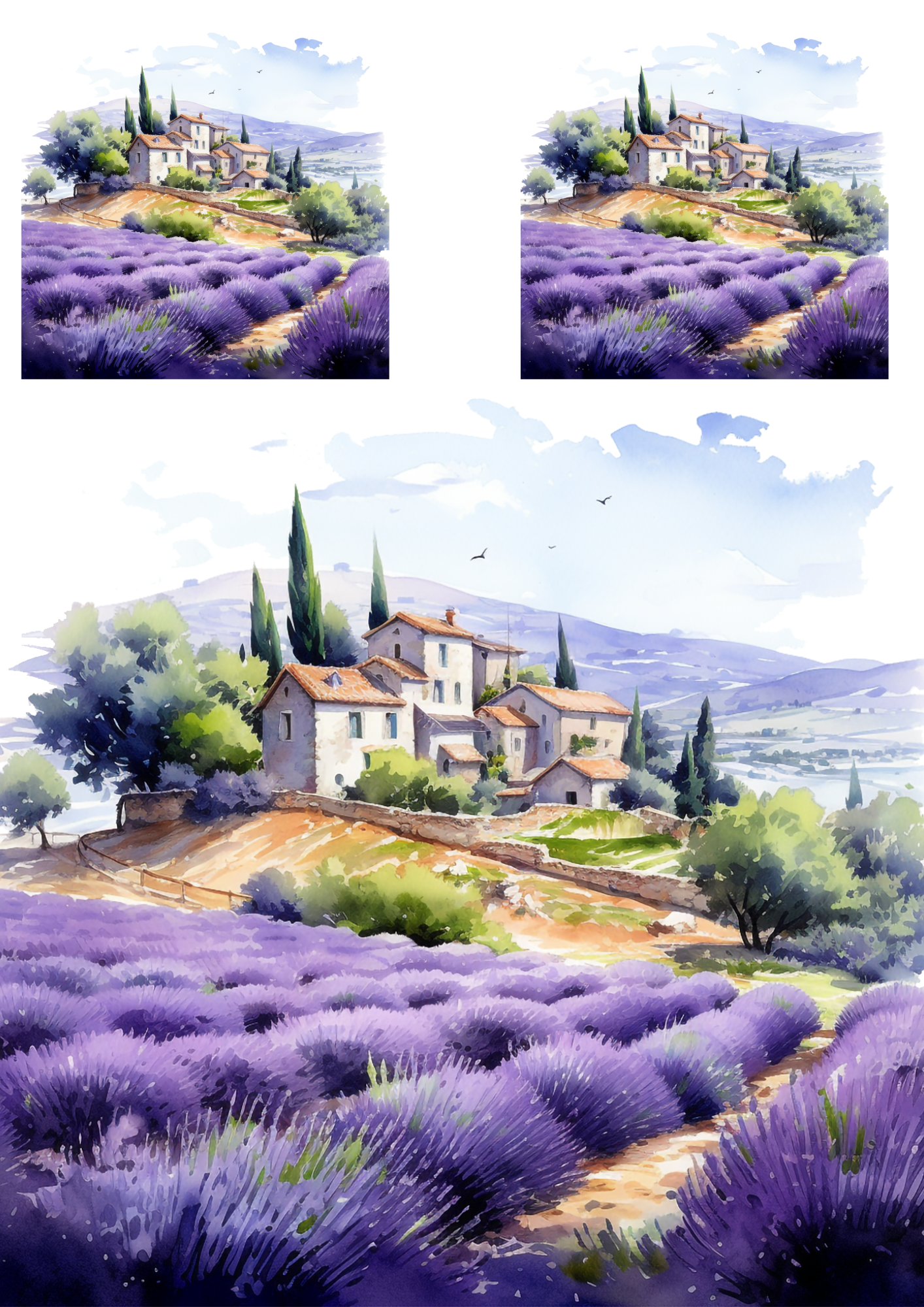 Rice Paper For Decoupage Provence and Lavender Field Collage Cat. No. 4340