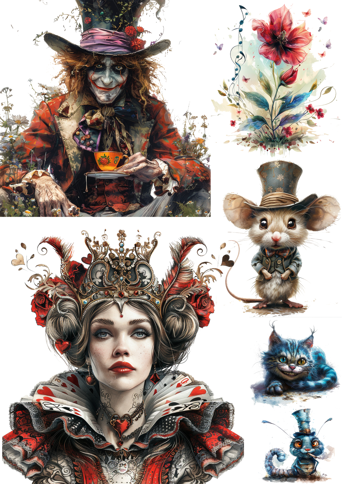 Rice Paper For Decoupage Alice In Wonderland Various Characters Mix Collage Cat. No. 4349