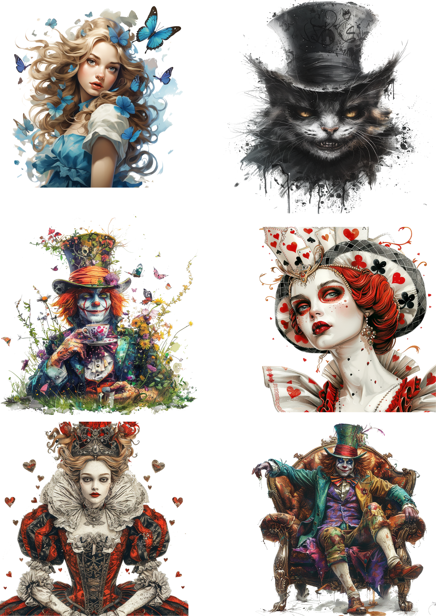 Reispapier für Decoupage Alice im Wunderland Verschiedene Charaktere Mix Collage Kat. Nr. 4352