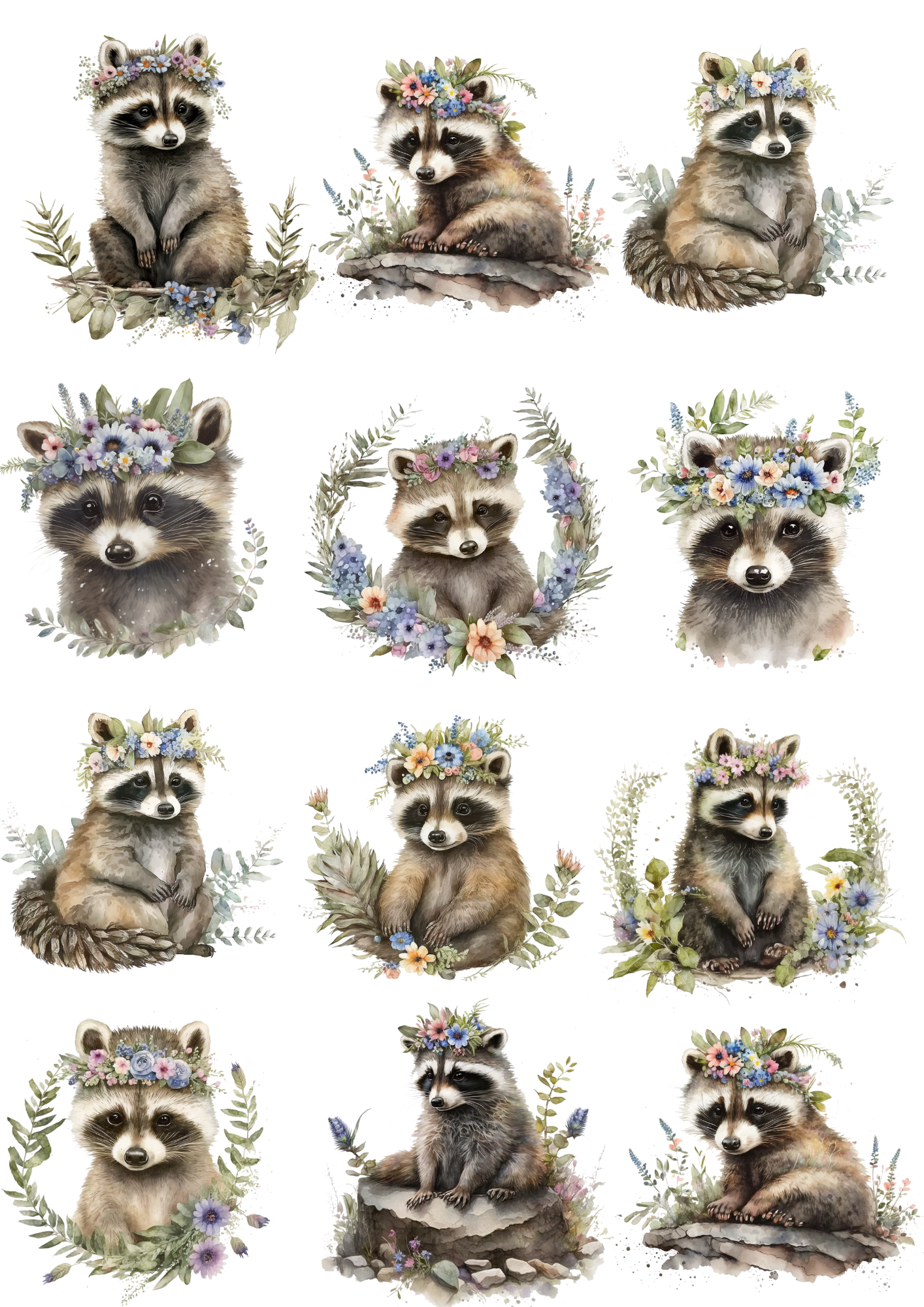 Rice Paper For Decoupage Raccoon In Wreath Collage Cat. No. 4354