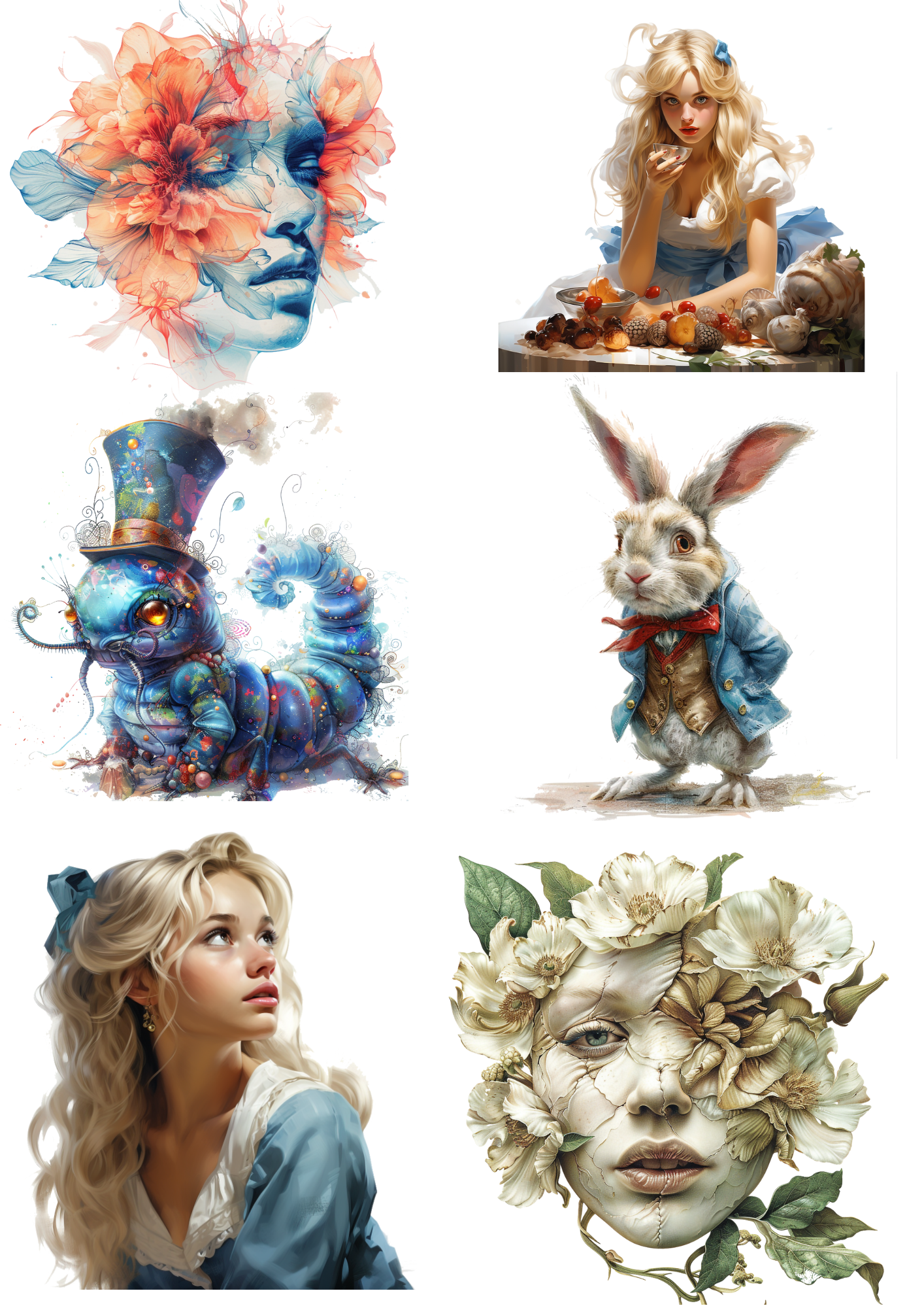 Rice Paper For Decoupage Alice In Wonderland Characters Collage Cat. No. 4386