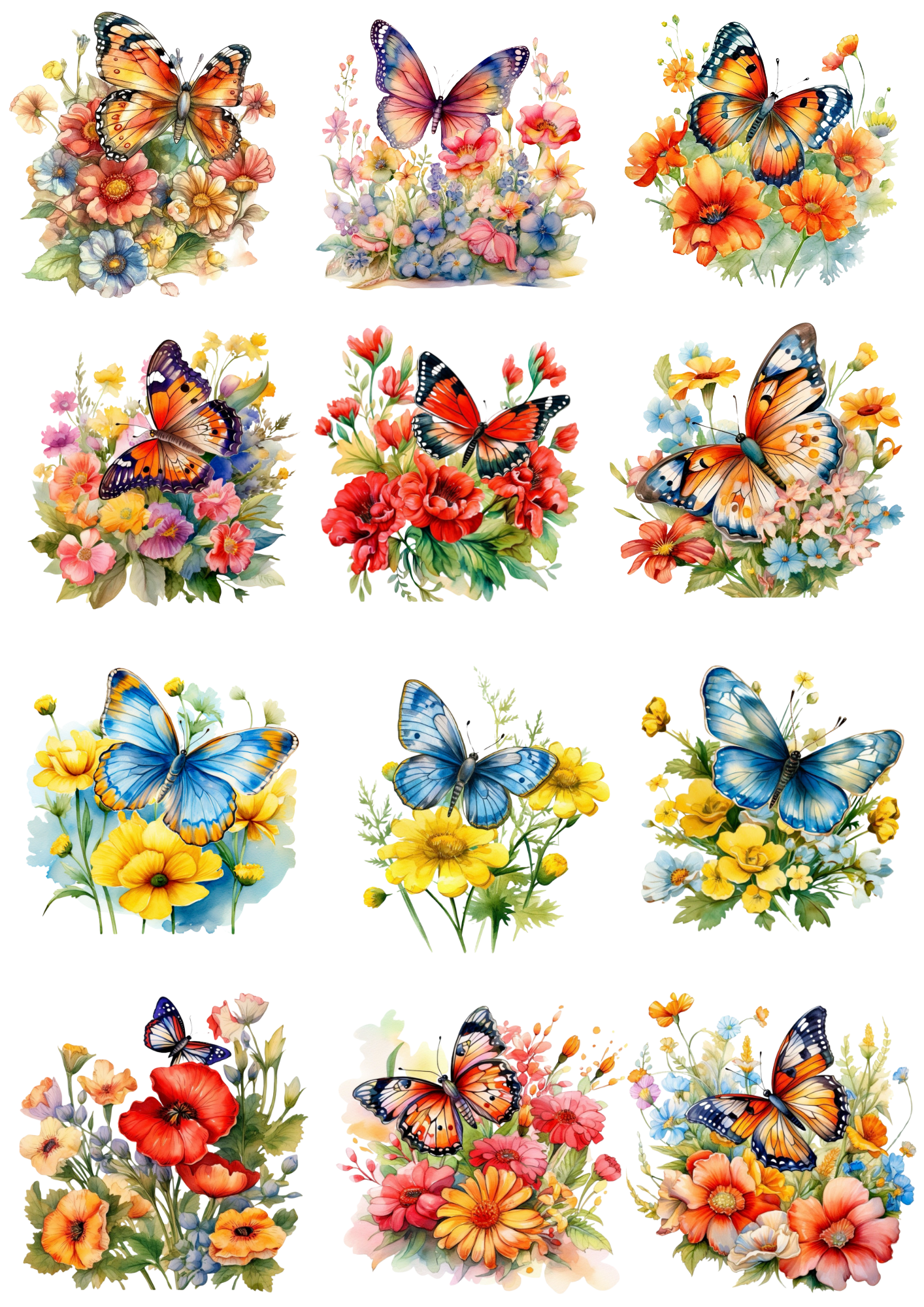 Rice Paper For Decoupage Butterfly Over Flowers 2 Collage Cat. No. 4391