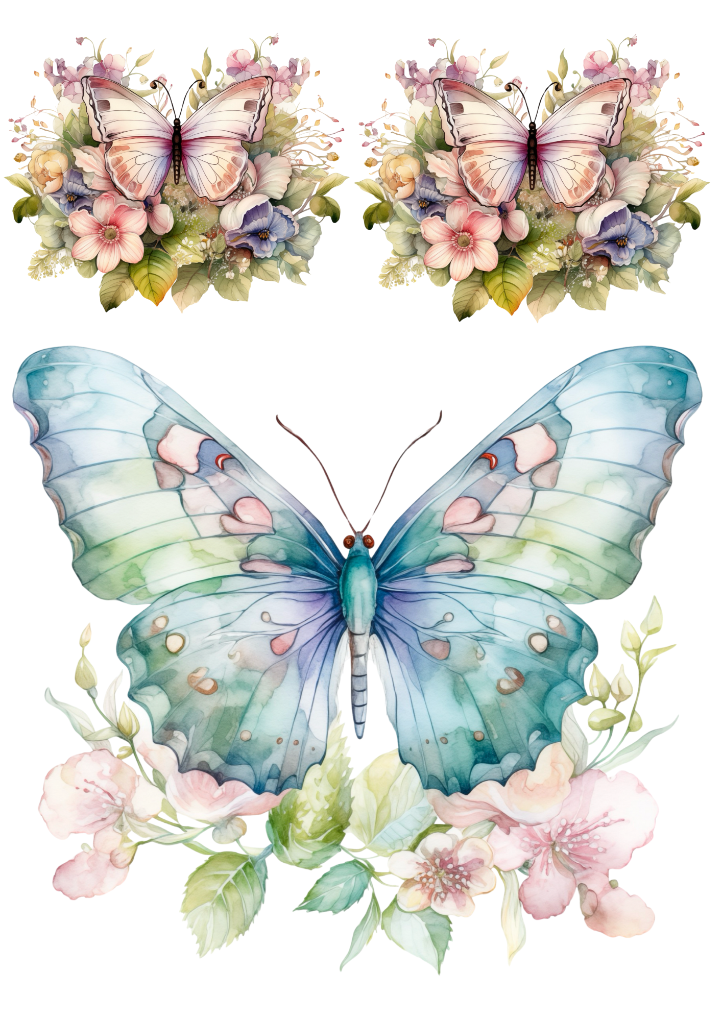 Reispapier für Decoupage-Collage „Schmetterling über Blumenstrauß“ Kat. Nr. 4394