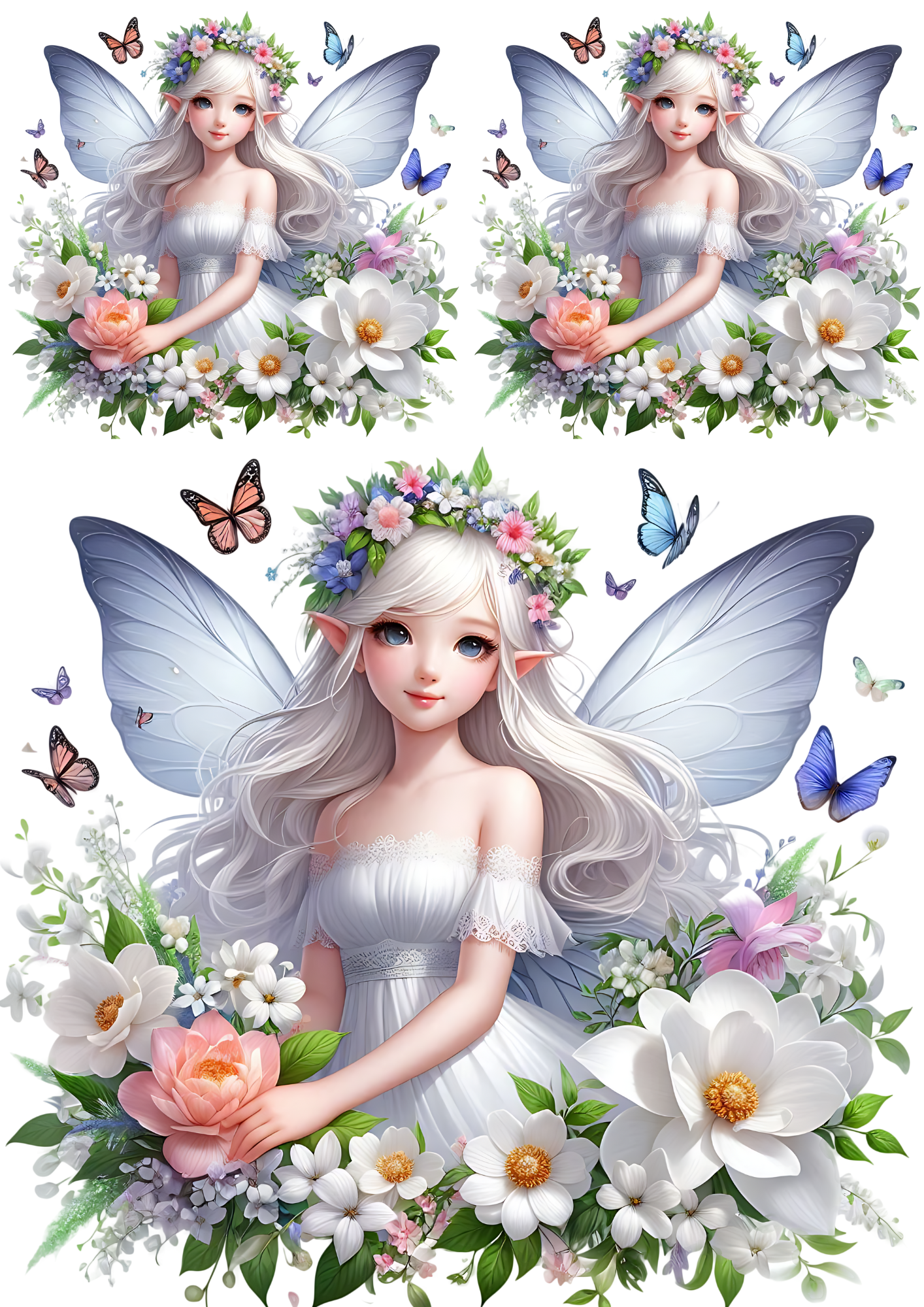 Rice Paper For Decoupage Fairy Among Butterflies And Flowers Collage Cat. No. 4395