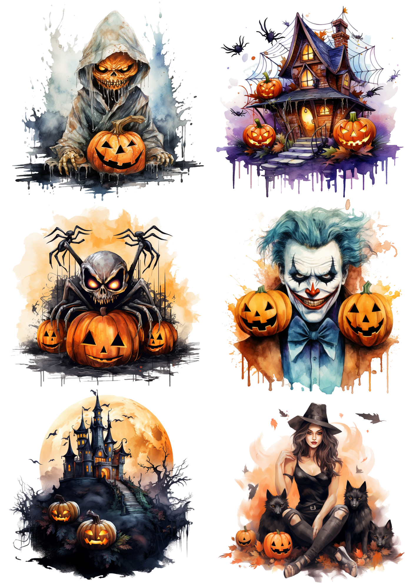 Rice Paper For Decoupage Spider Joker And Halloween Pumpkins Collage Cat. No. 4405