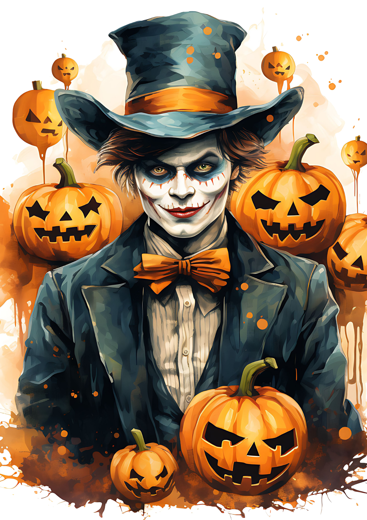 Rice Paper For Decoupage Joker In Hat And Halloween Pumpkins Full Cat. No. 4409