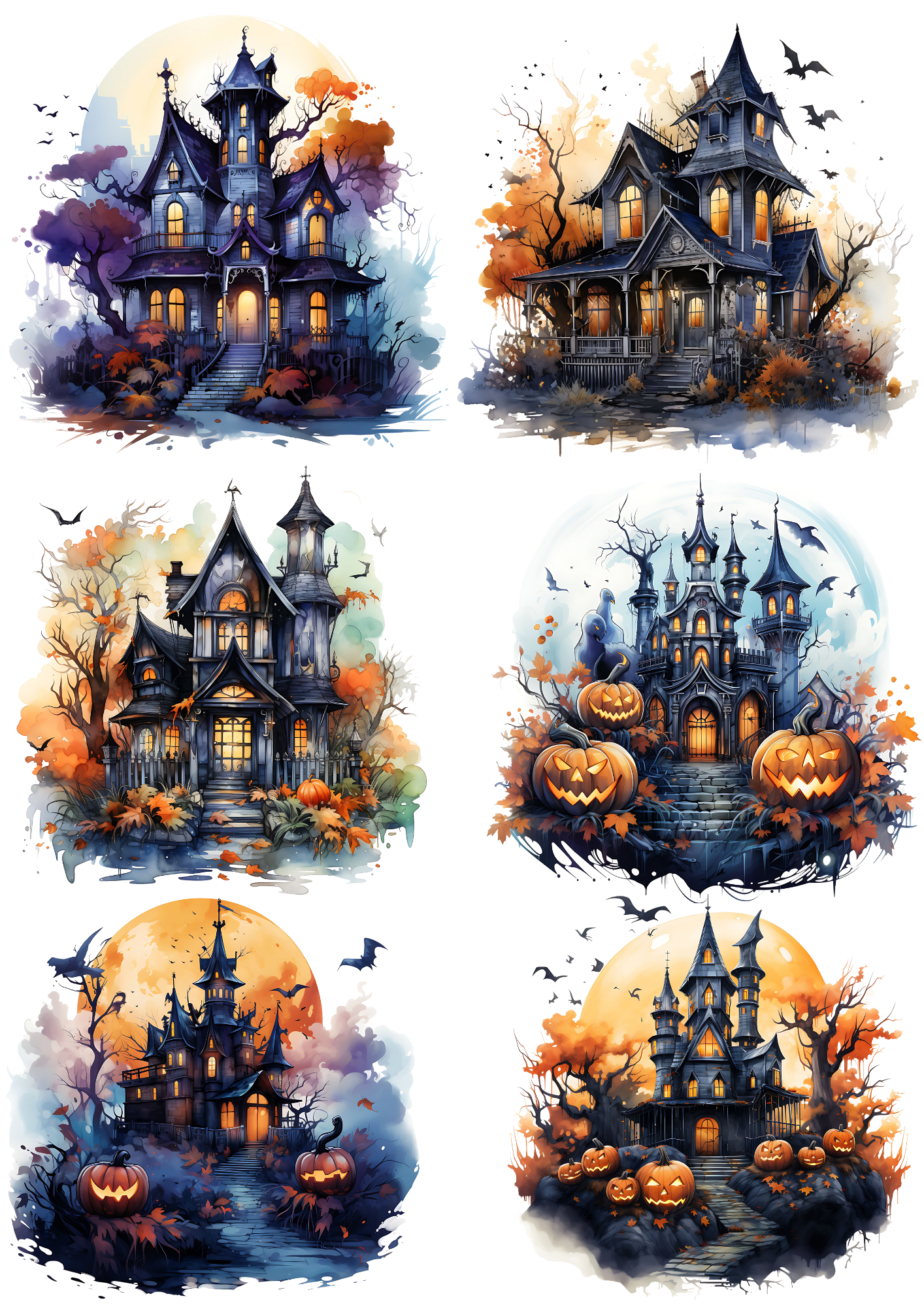Rice Paper For Decoupage Halloween Castles Collage Cat. No. 4412