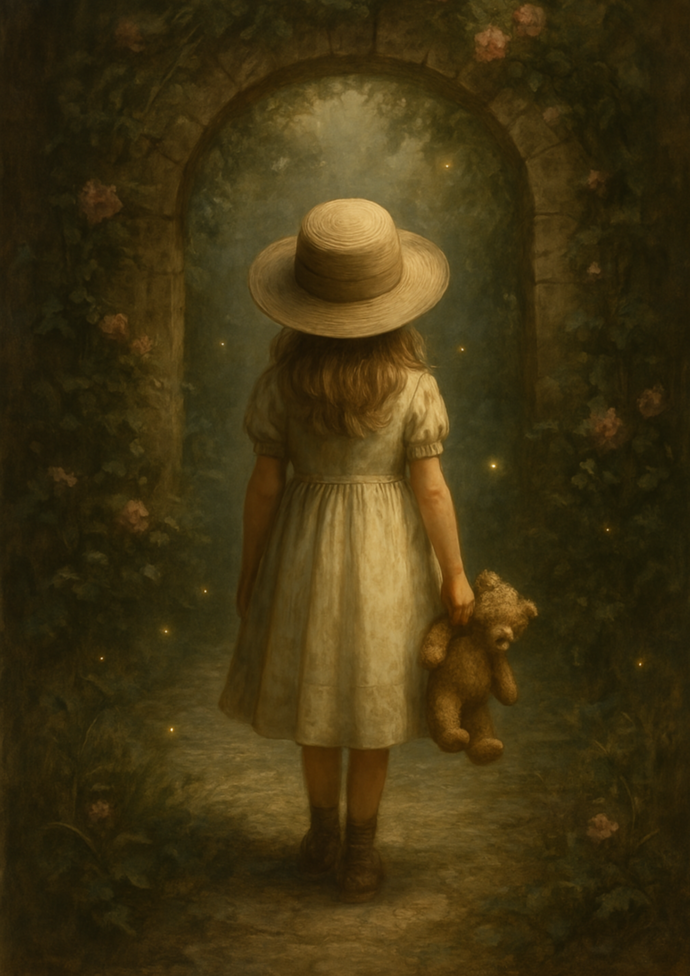 Rice Paper Decoupage Girl Holding Teddy Bear In Secret Garden Full Cat. No. 4423