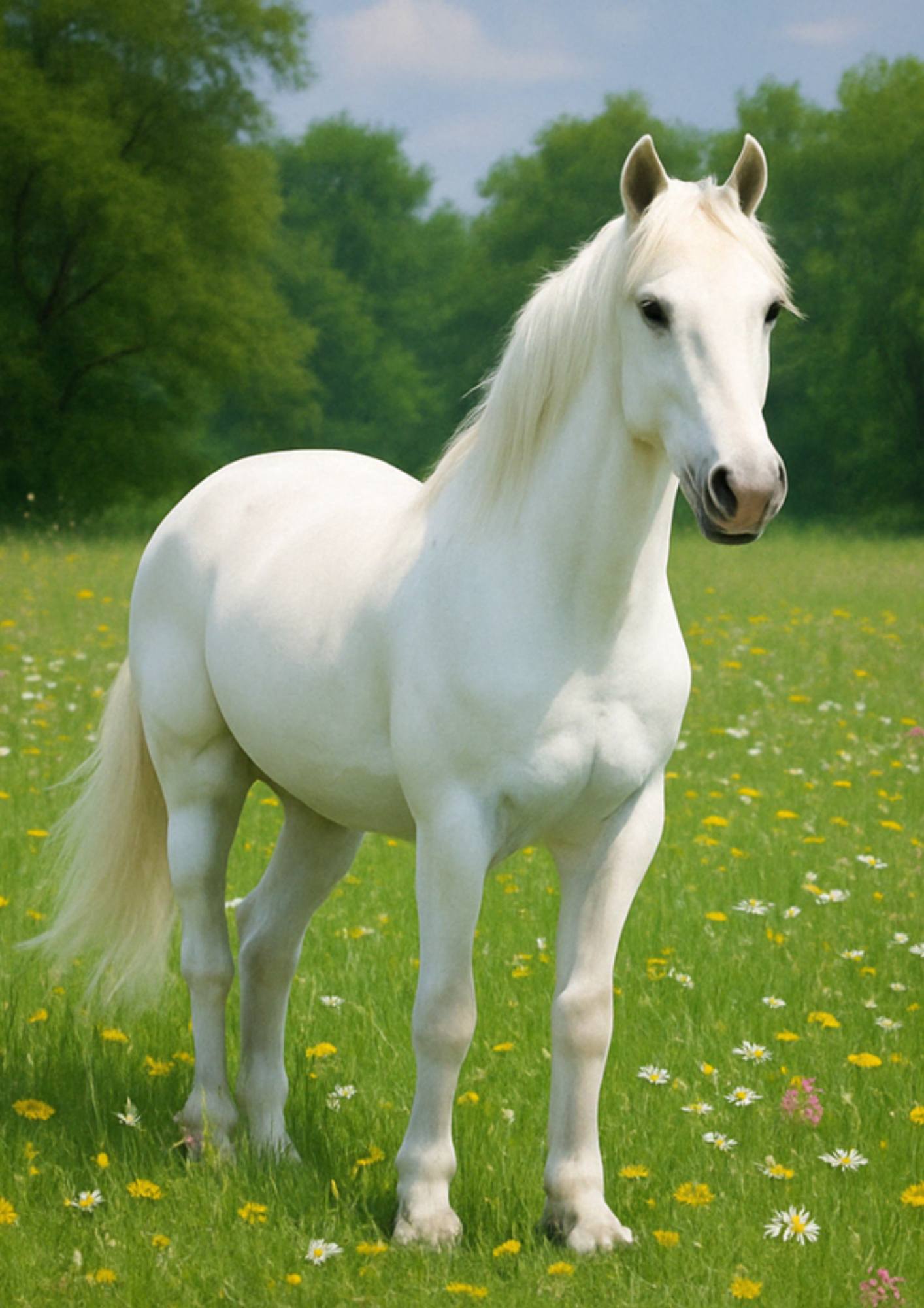 Rice Paper For Decoupage White Horse On A Meadow Full Cat. No. 4448