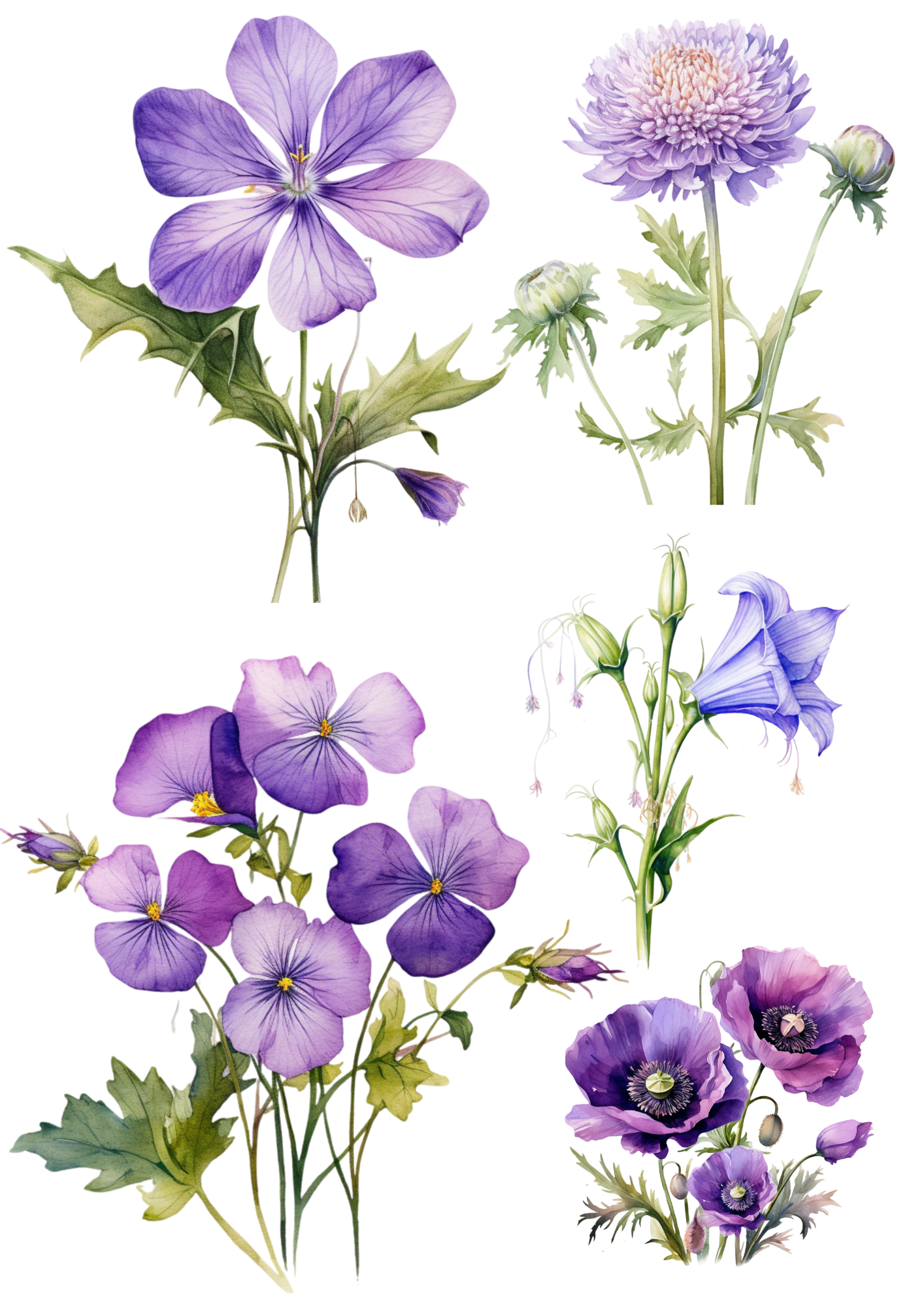Rice Paper For Decoupage Purple Meadow Flowers Collage Cat. No. 4469