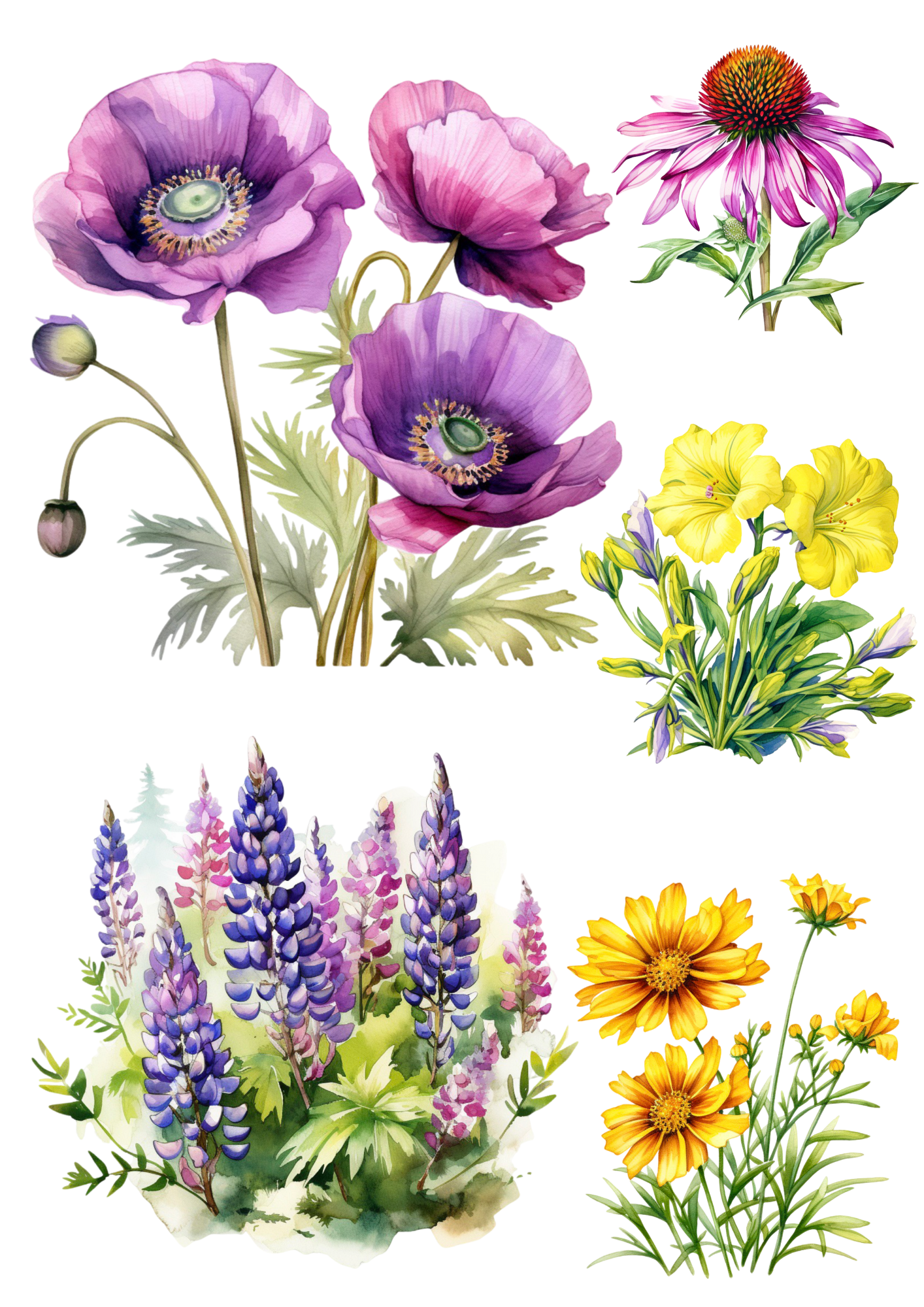 Rice Paper For Decoupage Various Meadow Flowers Collage Cat. No. 4470