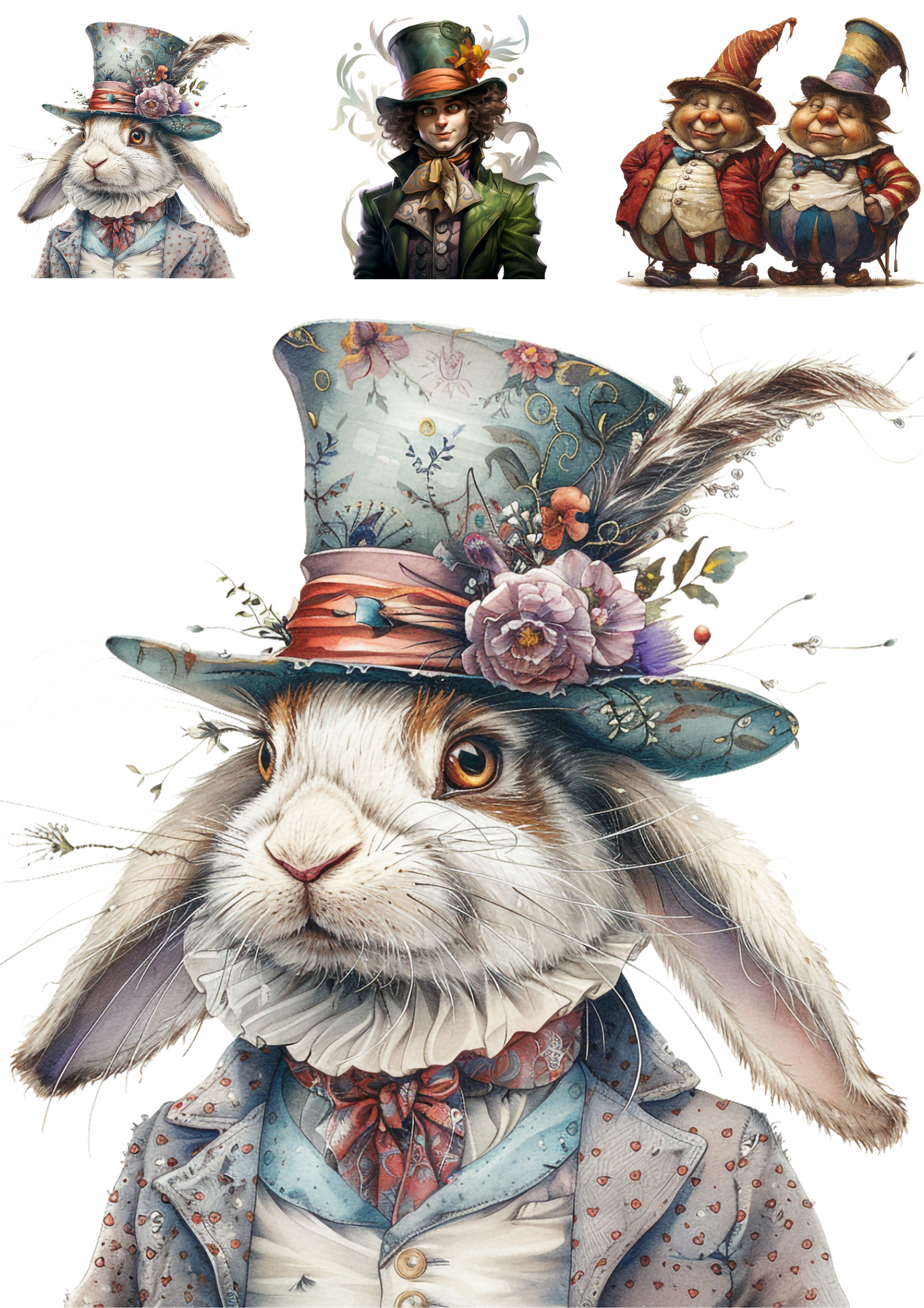 Rice Paper For Decoupage Alice In Wonderland White Rabbit In Hat Collage Cat. No. 4503