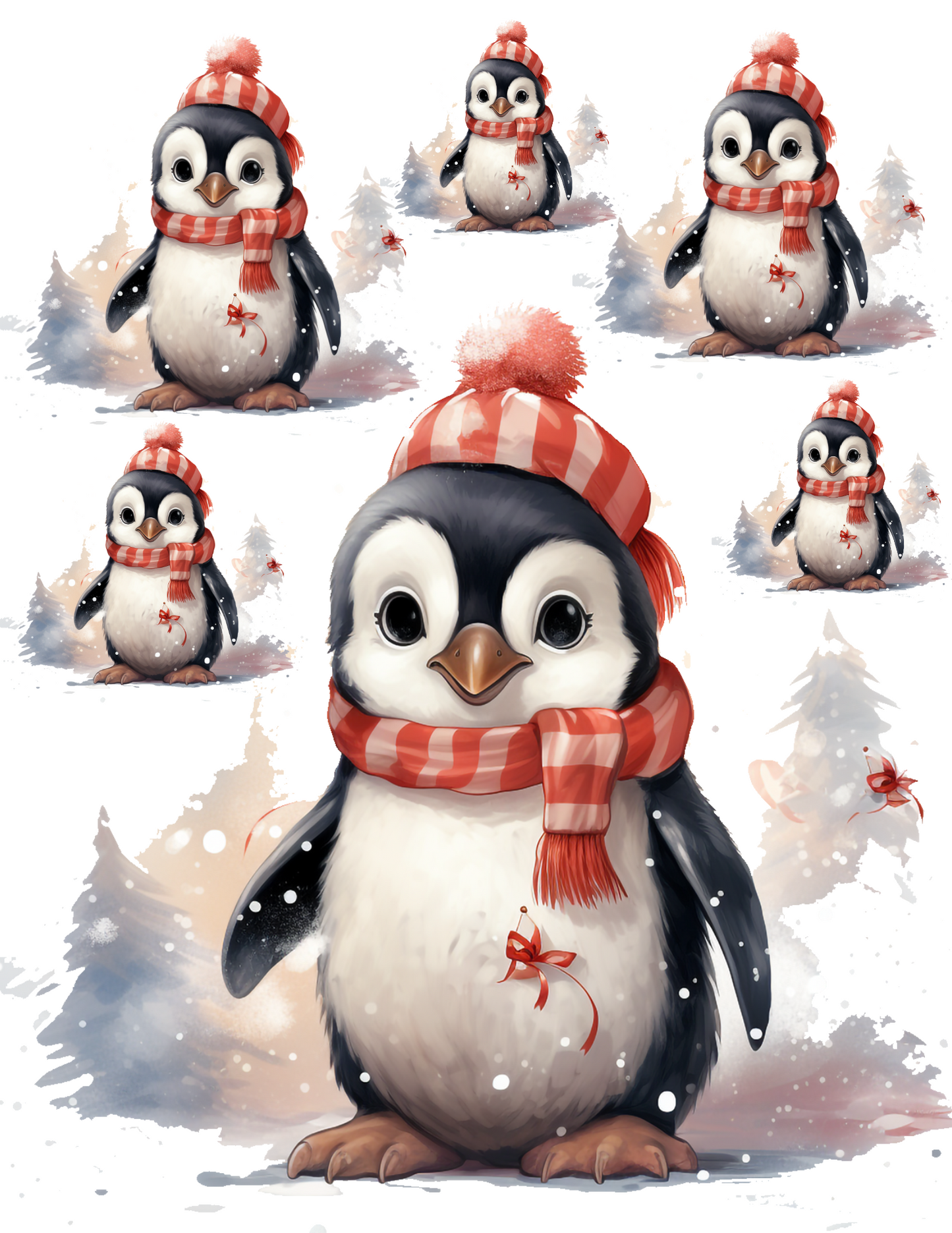 Rice Paper For Decoupage Winter Penguin In Hat Collage Cat. No. 4529