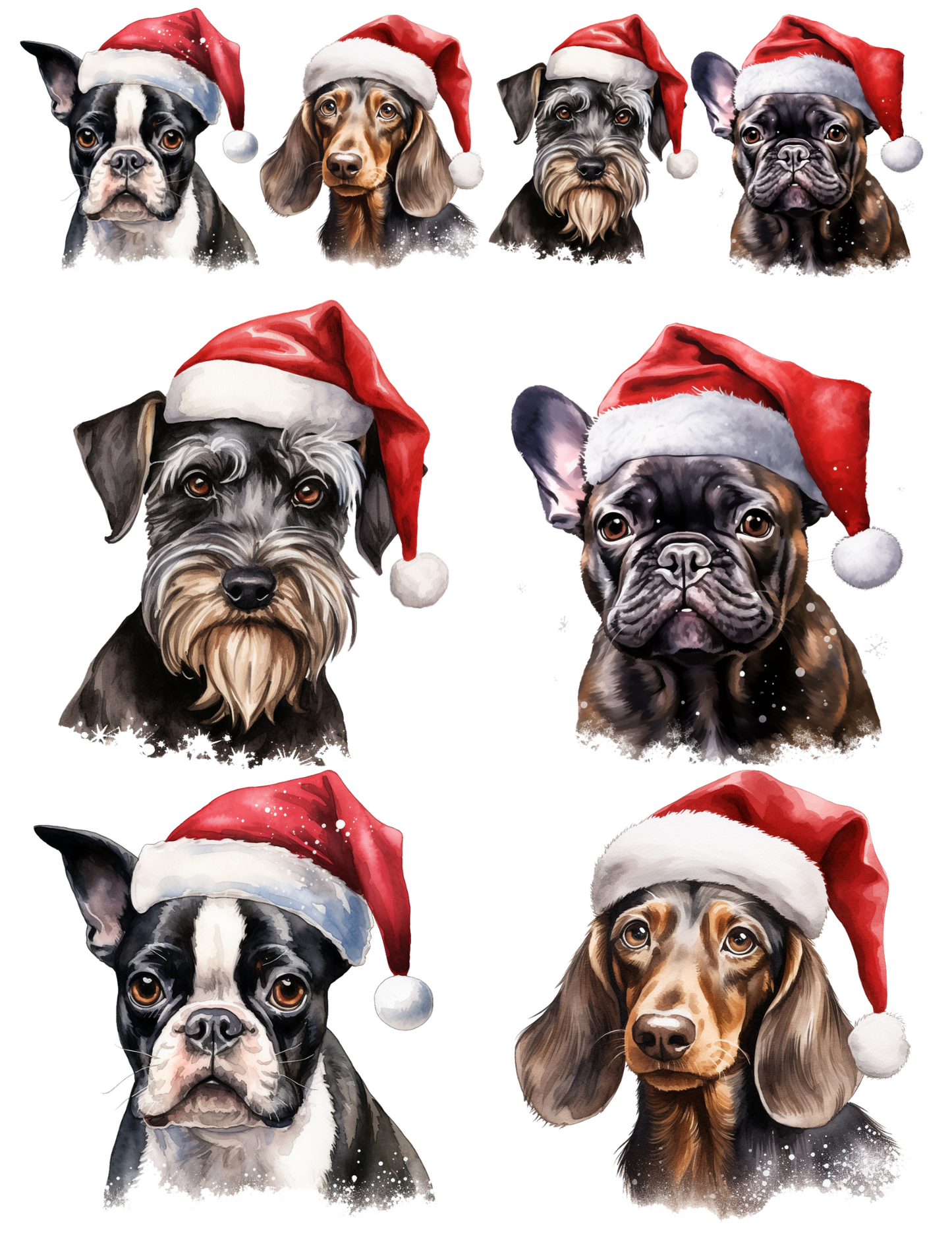 Rice Paper For Decoupage Dog In Christmas Hat Different Breeds Collage Cat. No. 4549
