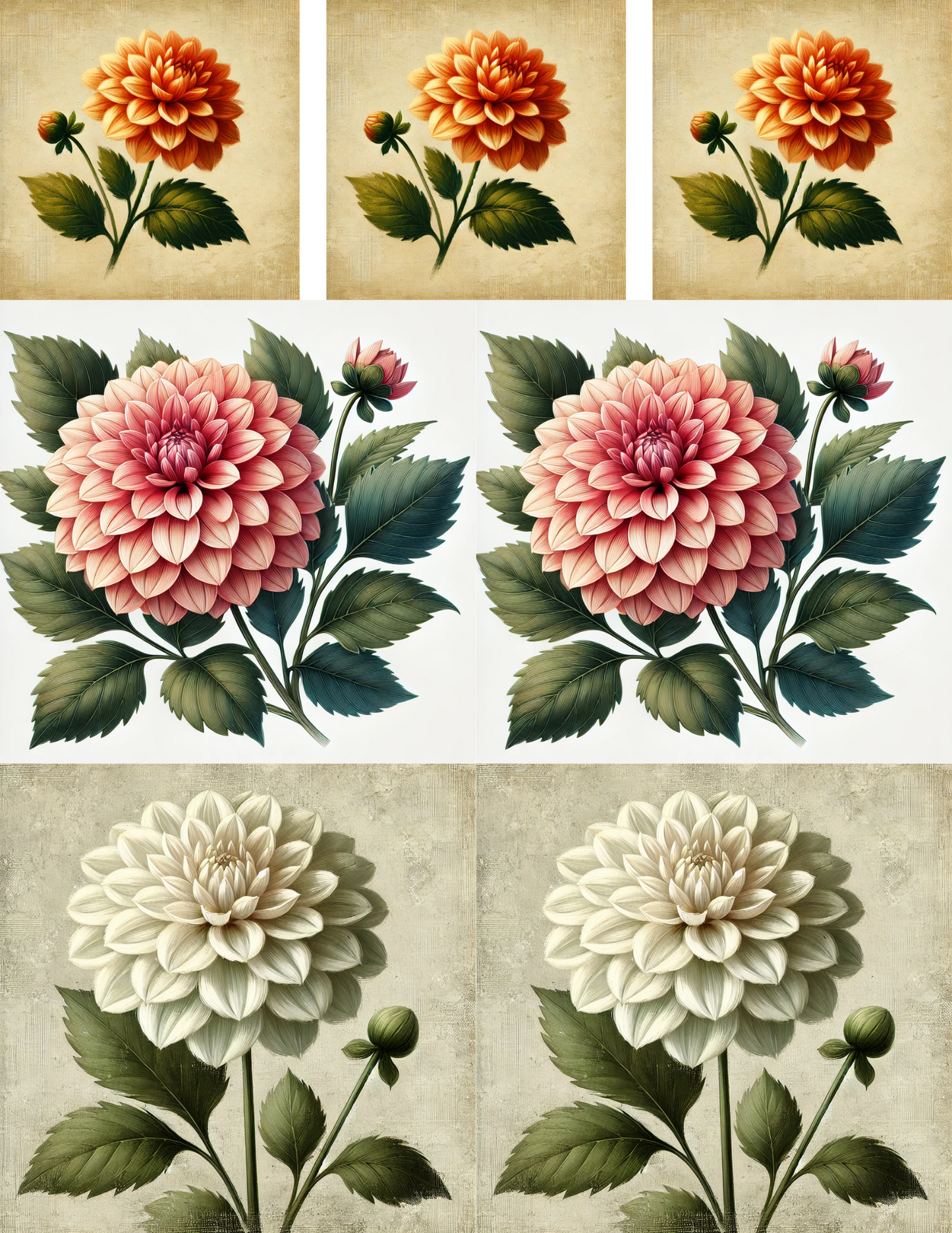Rice Paper For Decoupage Colorful Dahlias Collage Cat. No. 4555