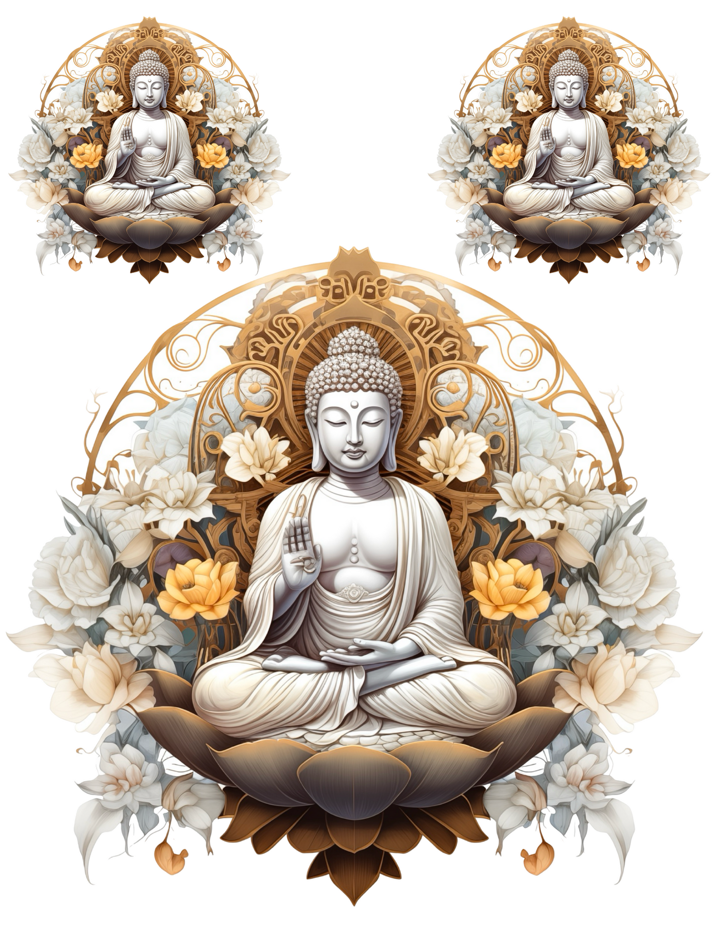 Rice Paper For Decoupage Meditating Buddha In Lotus Flower Collage Cat. No. 4556