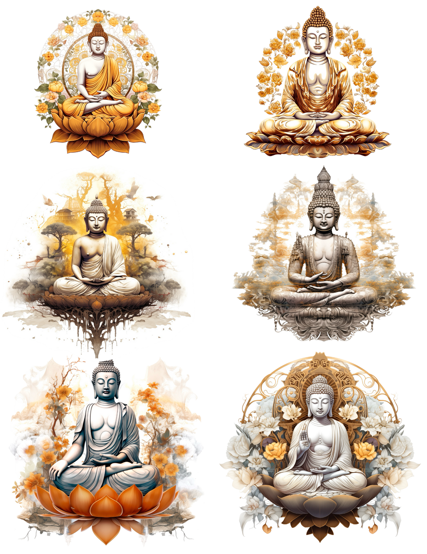 Rice Paper For Decoupage Meditating Buddha In Lotus Flower 2 Collage Cat. No. 4557