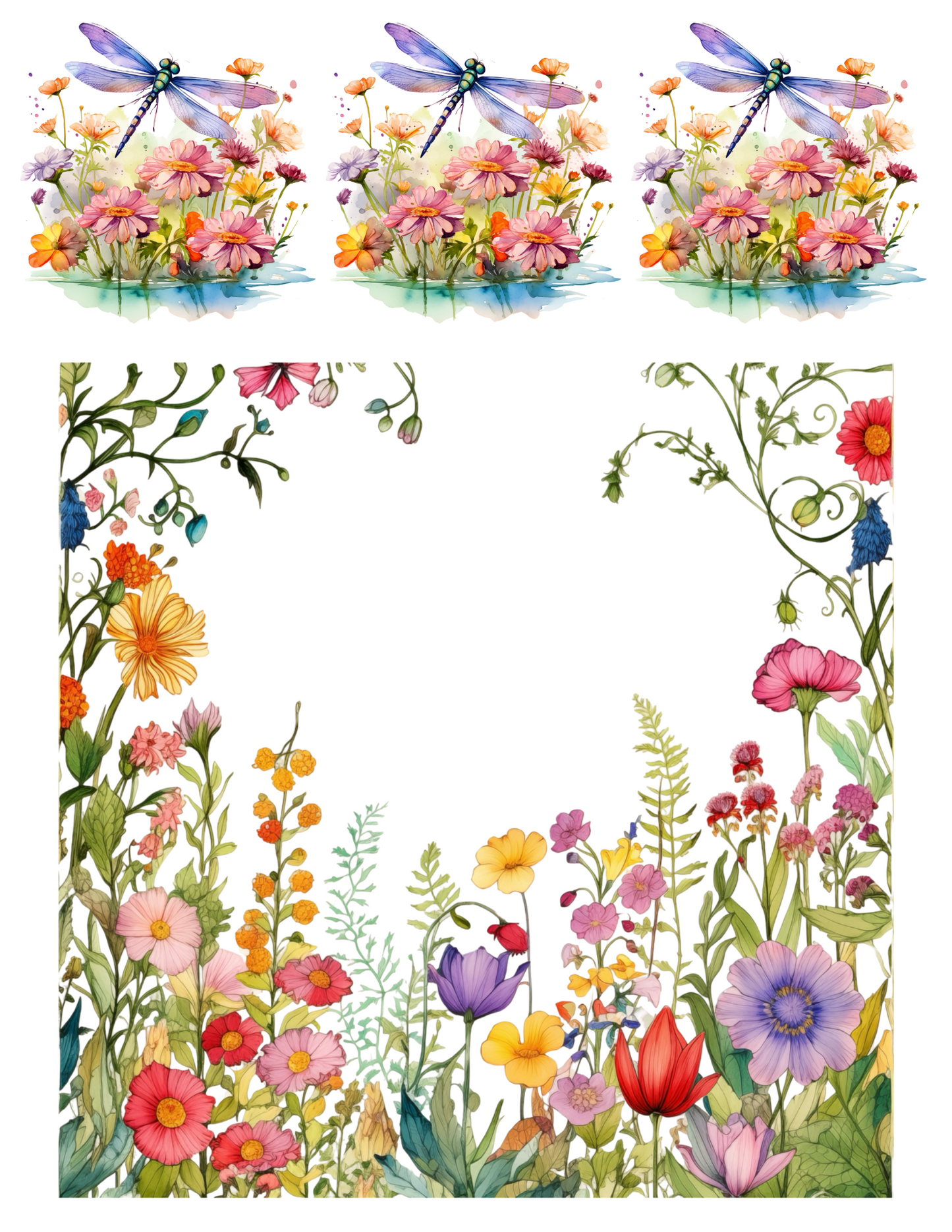 Rice Paper For Decoupage Dragonfly Over Flowers 2 Collage Cat. No. 4575