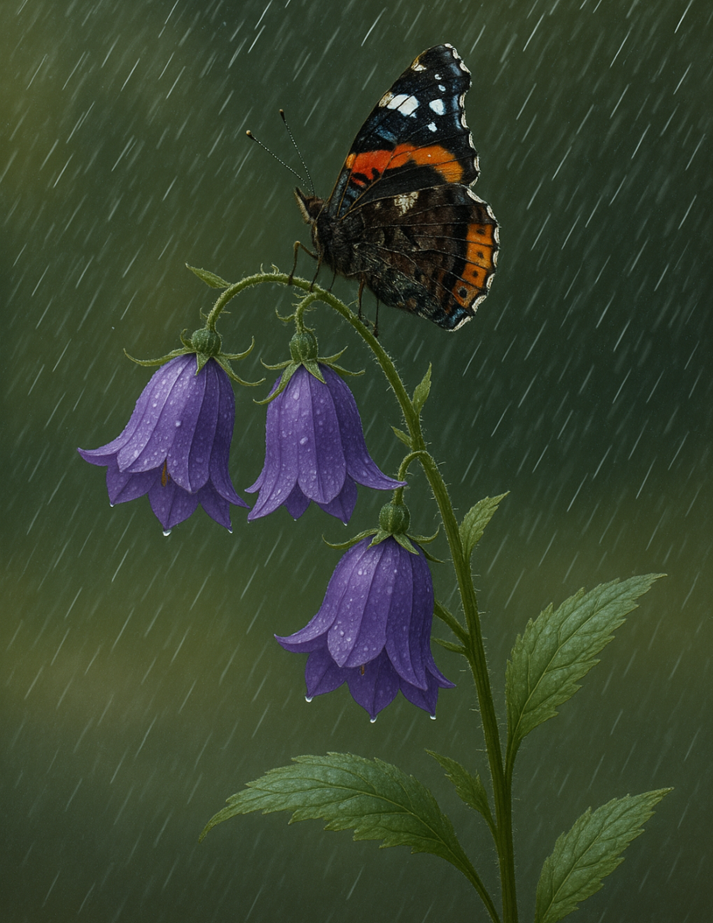Rice Paper Decoupage Red Admiral Butterfly on Flower During Rain Full Cat. No. 4581