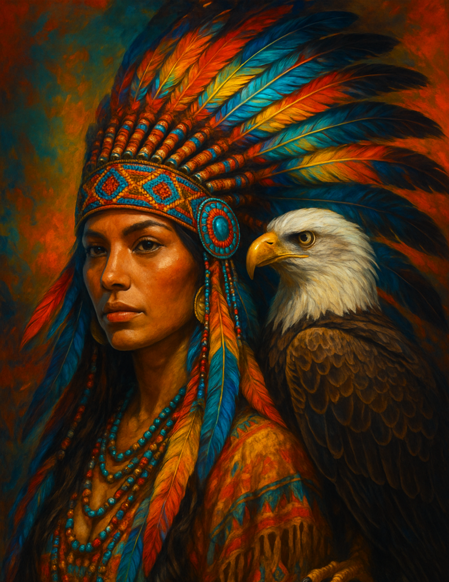 Rice Paper For Decoupage Red-skinned Indian Woman With A Plume On Her Head And An Eagle On Her Shoulder Full Cat. No. 4595
