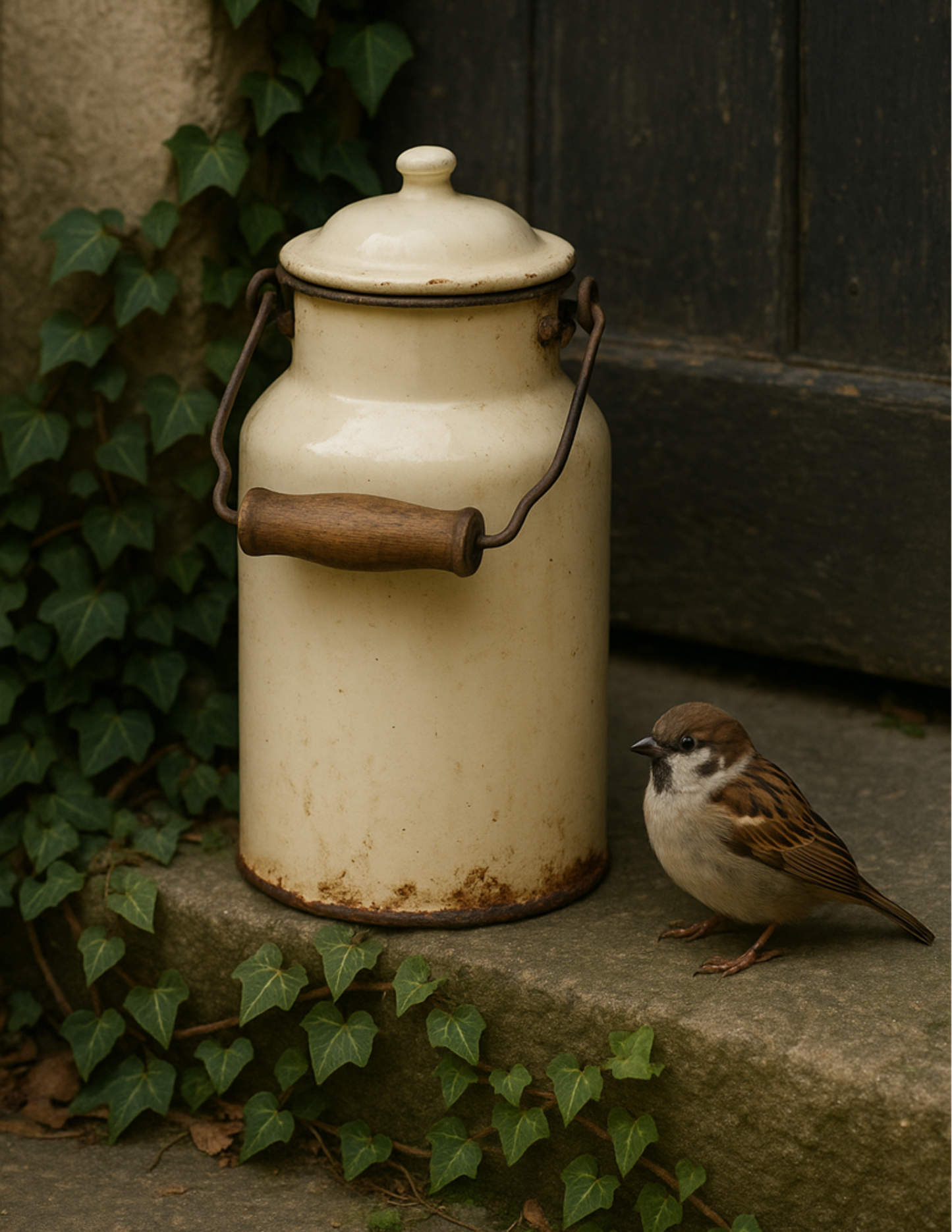 Rice Paper For Decoupage Enameled Milk Can And Sparrow Full Cat. No. 4600