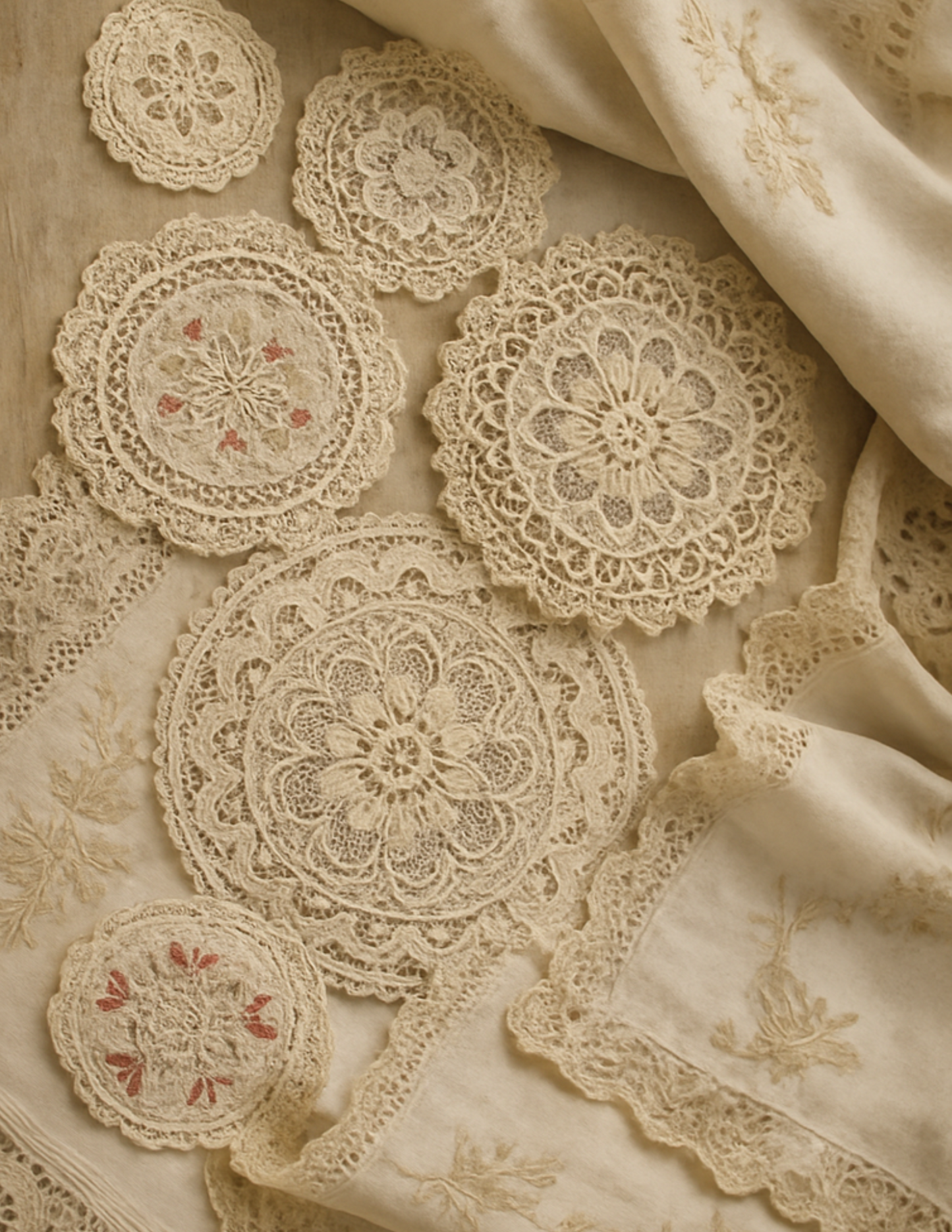Rice Paper For Decoupage Embroidered linen with lace triml Full Cat. No. 4607
