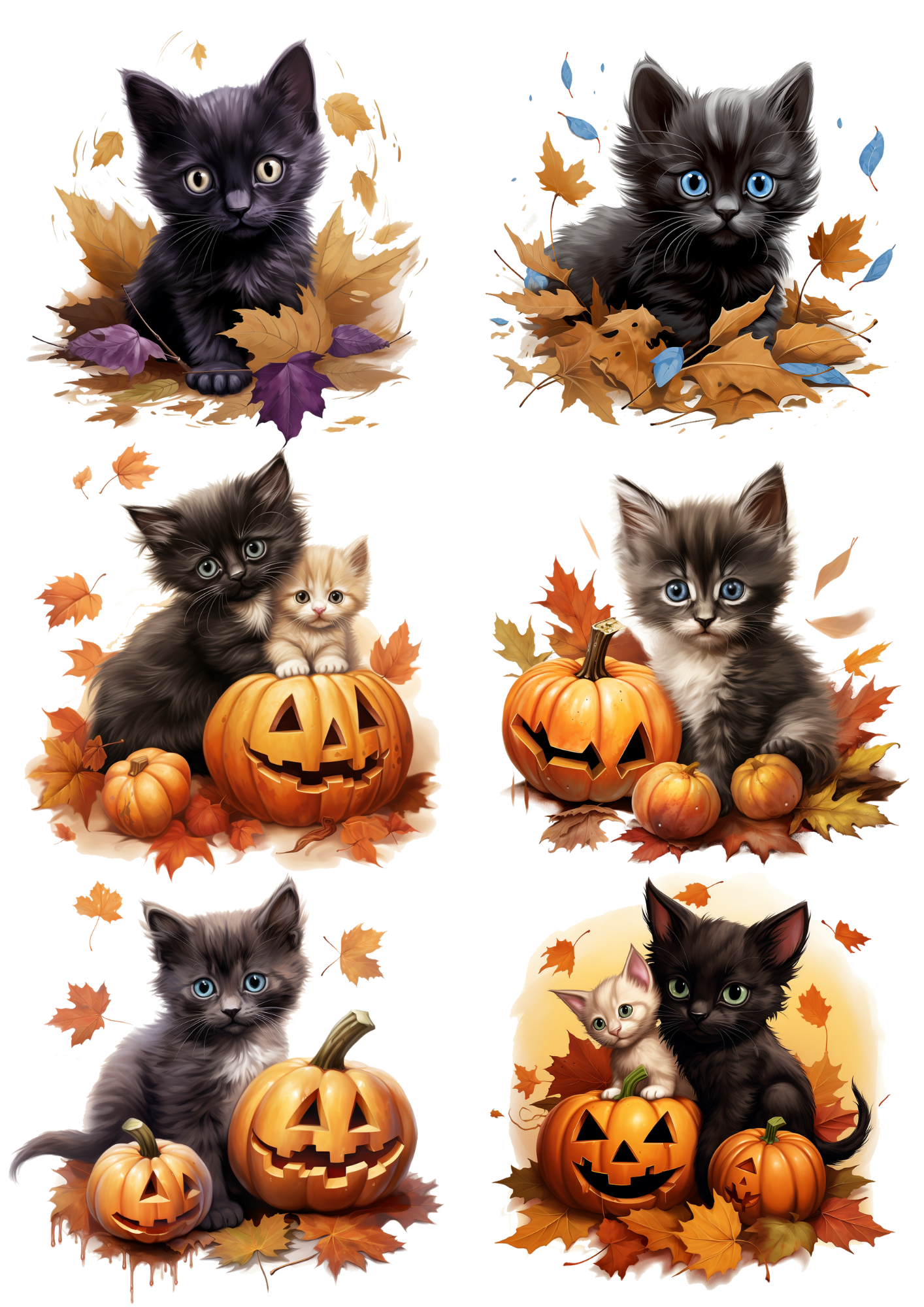 Rice Paper For Decoupage Halloween Little Kittens On Pumpkins Cat. No. 4666
