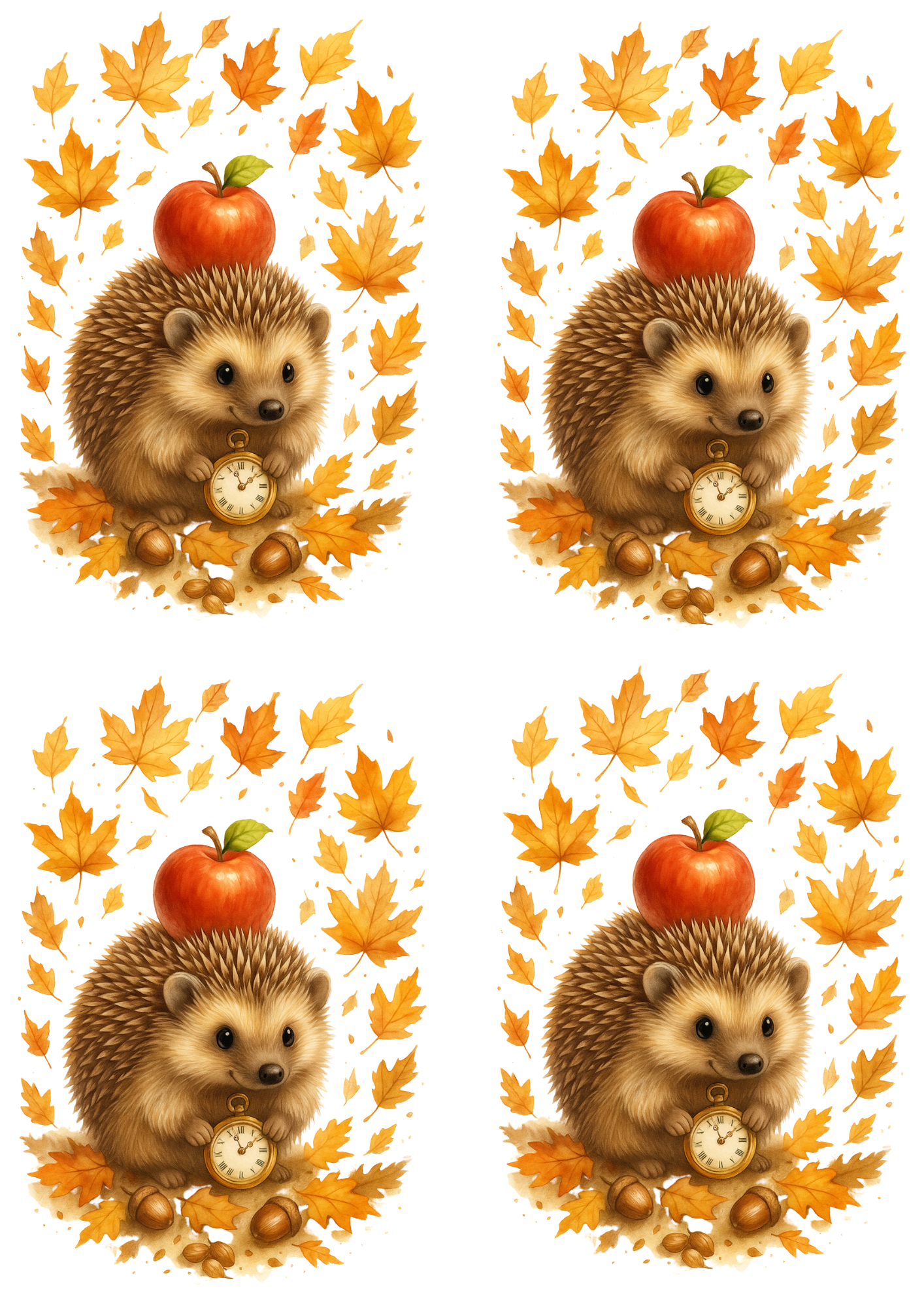 Rice Paper For Decoupage Autumn Hedgehog With Watch Collage Cat. No. 4685