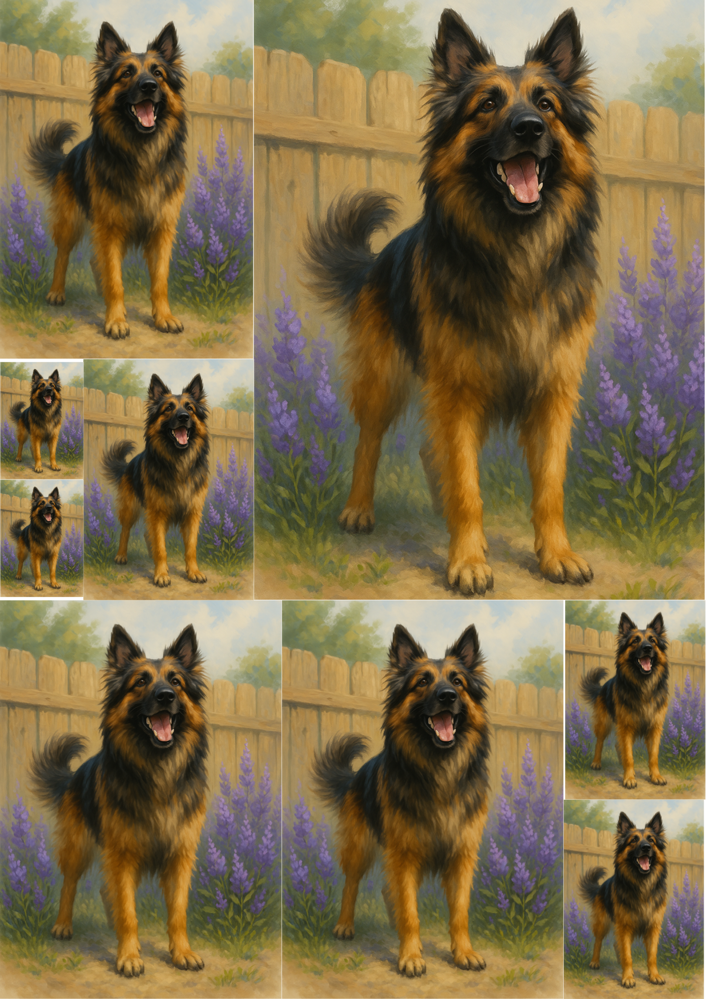 Rice Paper For Decoupage German Shepherd In A Lavender Collage Cat. No. 4711