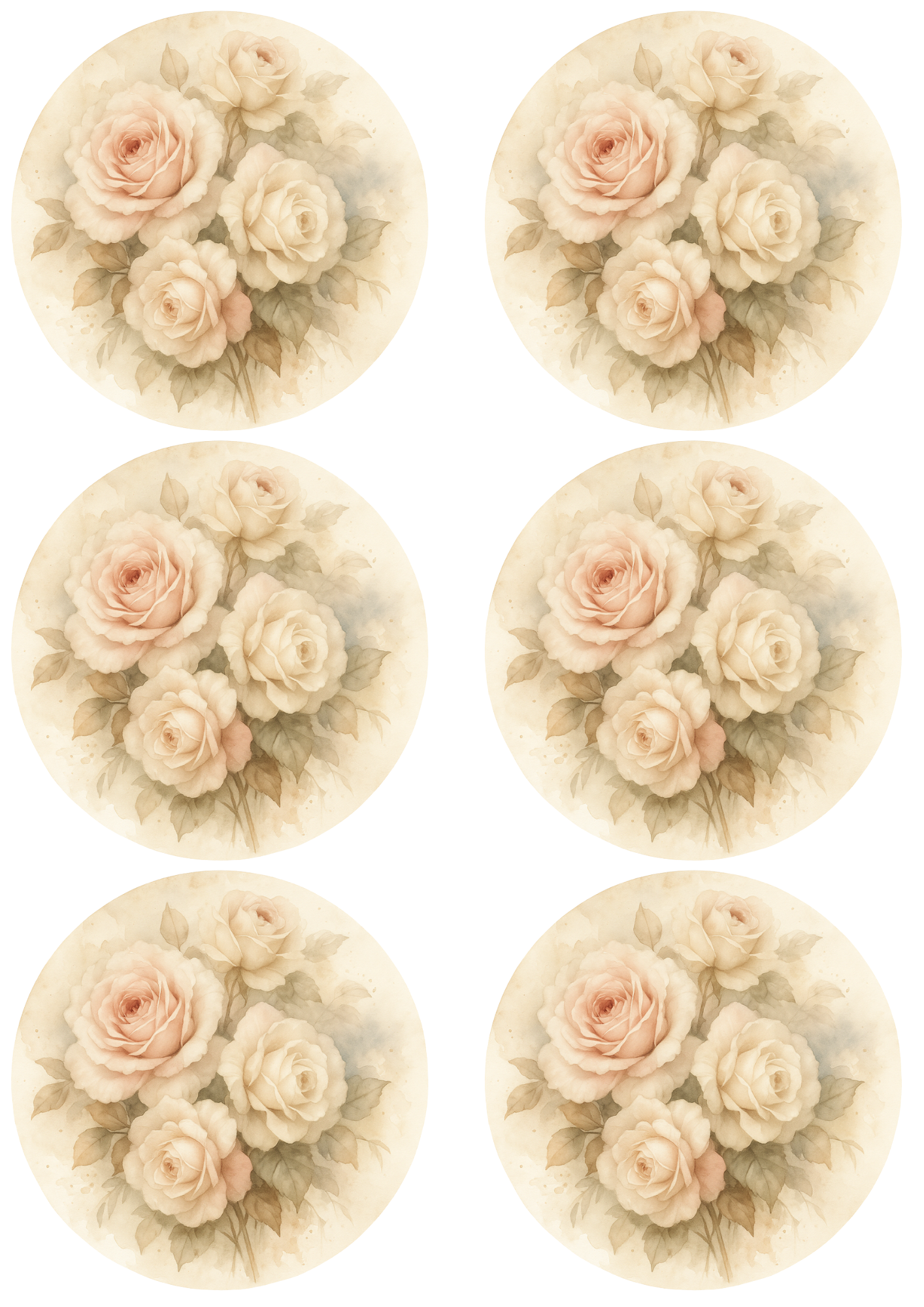 Rice Paper For Decoupage Cream Roses Shabby Chic In Circles Collage Cat. No. 4750