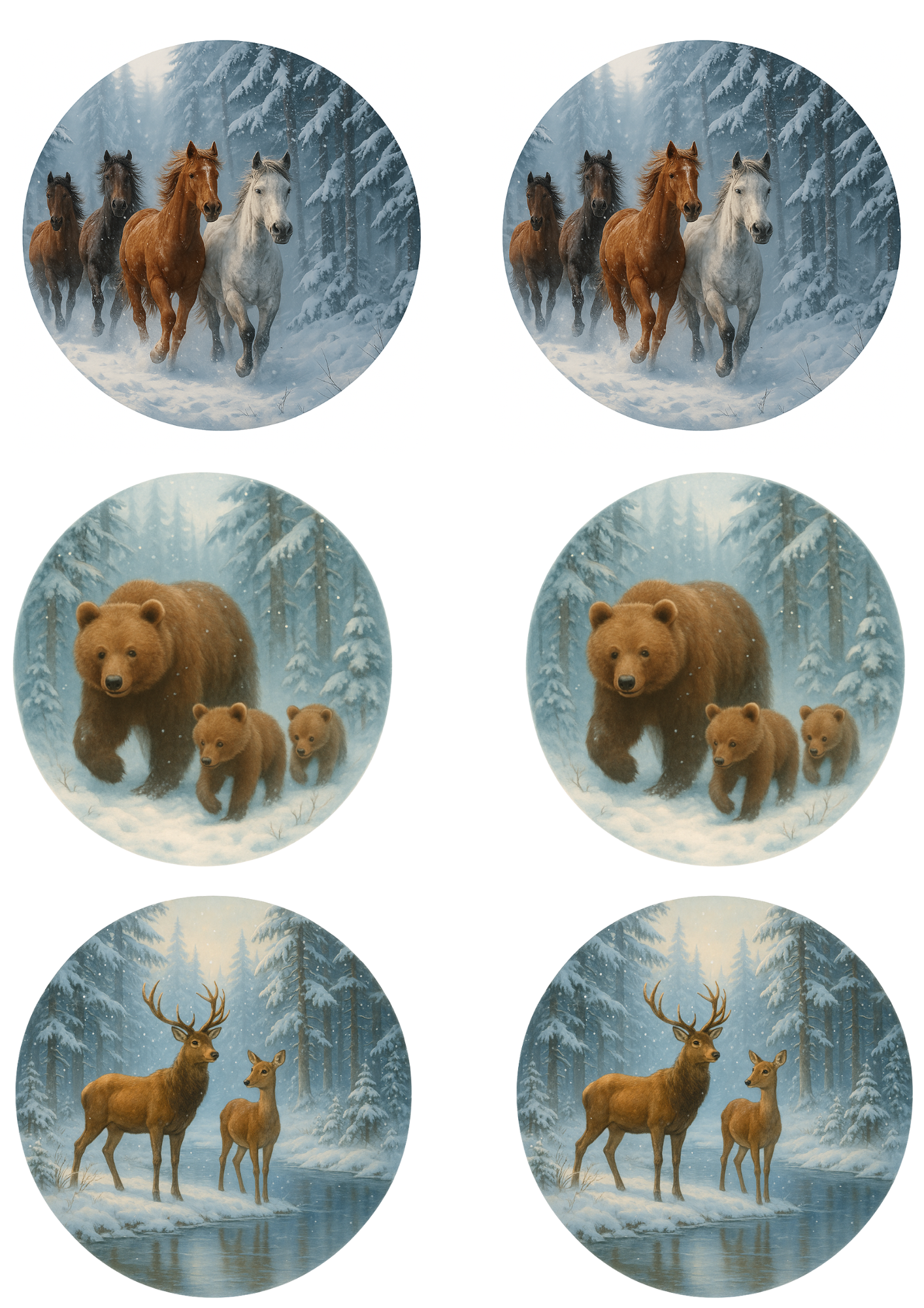 Rice Paper For Decoupage Various Winter Animals In Circles Collage Cat. No. 4764