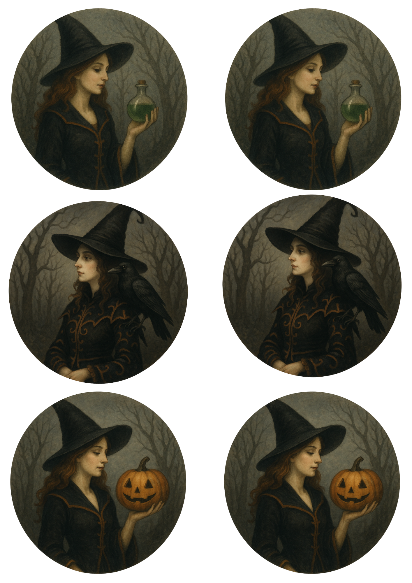 Rice Paper For Decoupage Witch In Circles Collage Cat. No. 4775