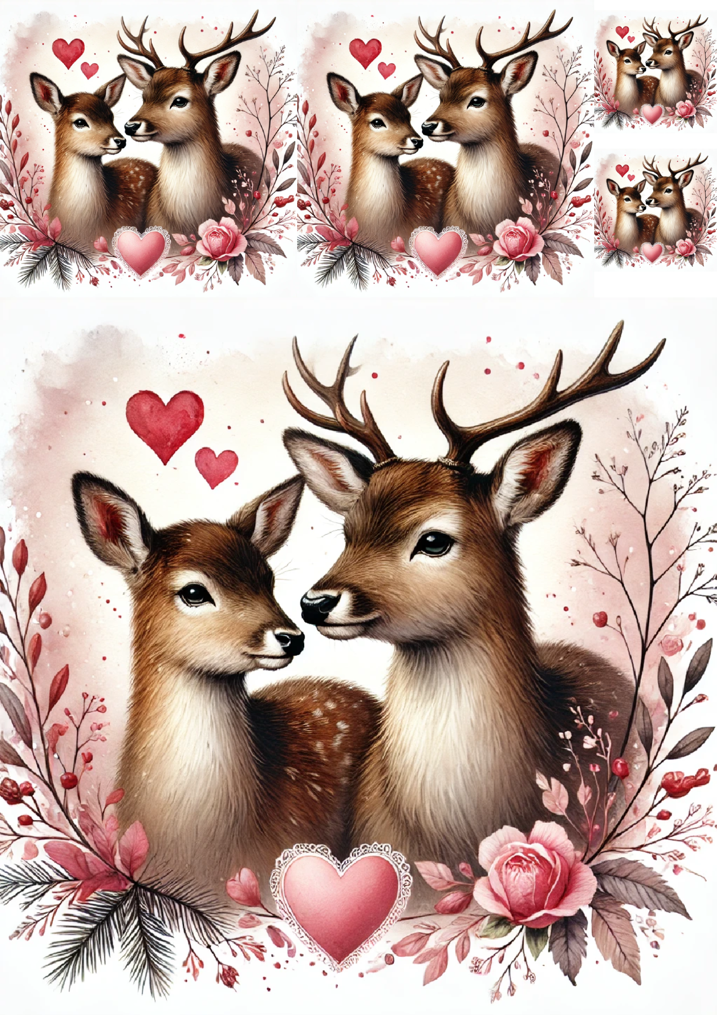 Rice Paper For Decoupage Deers in Love Collage Cat. No. 4793
