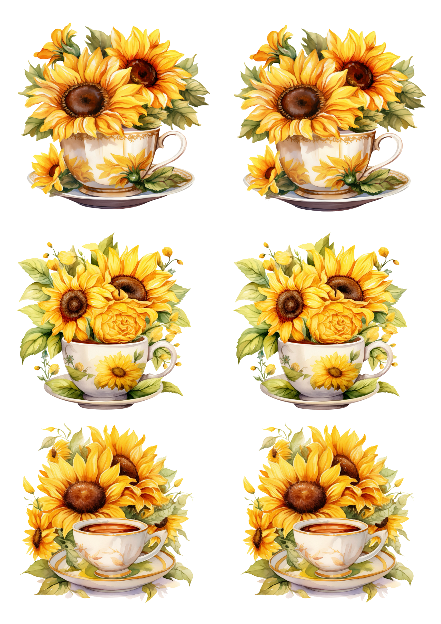 Rice Paper For Decoupage Sunflowers In A Cup Collage Cat. No. 4803