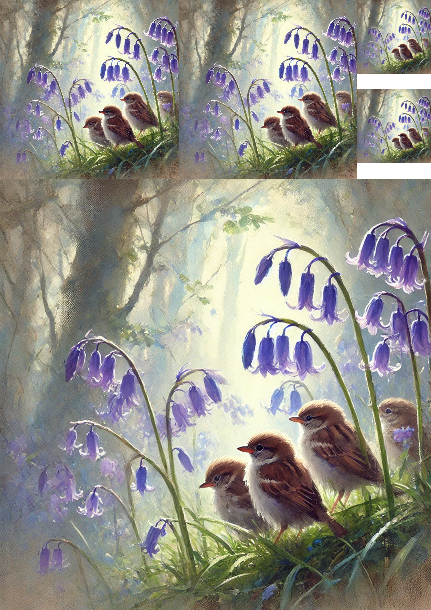 Rice Paper For Decoupage Sparrows In The Forest Collage Cat. No. 4819