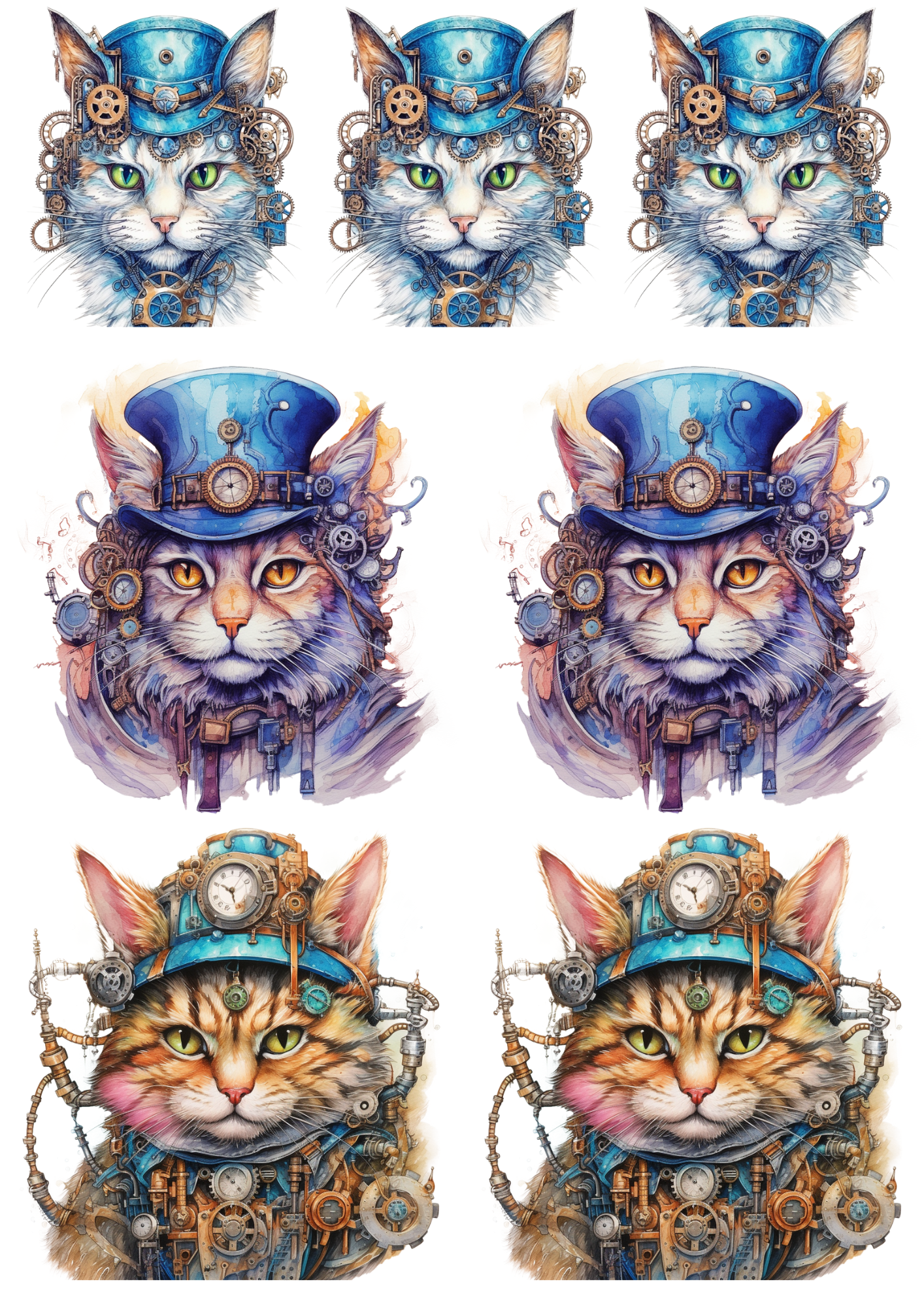 Rice Paper For Decoupage Cat Steampunk Collage Cat. No. 4820