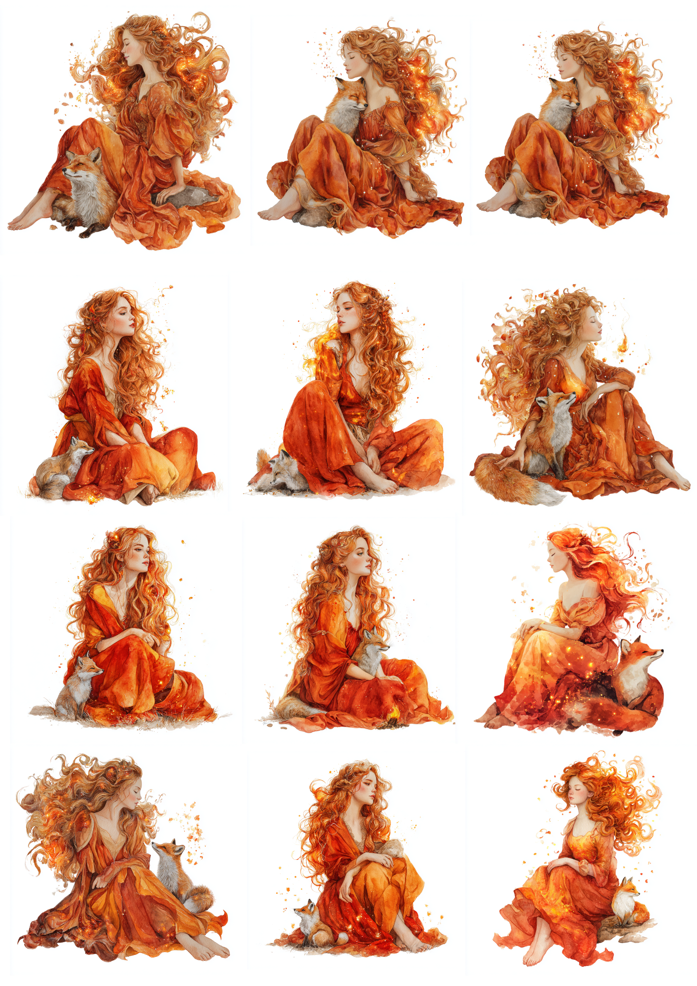 Rice Paper For Decoupage Fire Fairy With Fox Collage Cat. No. 4847