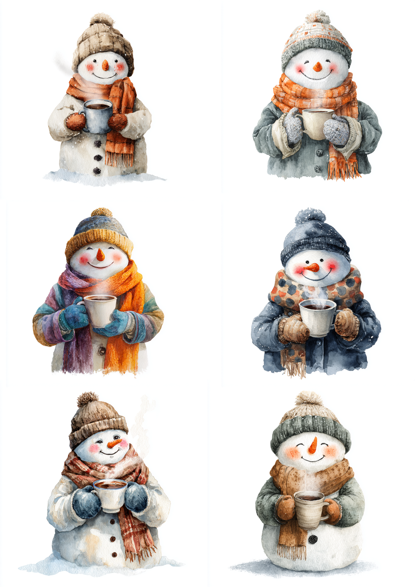 Rice Paper For Decoupage Smiling Snowman Drinking Tea Collage Cat. No. 4848
